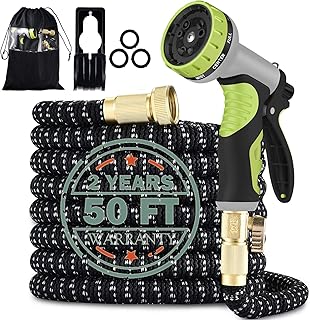 Expandable Garden Hose 50FT with 9 Function Nozzle, Leakproof Lightweight Expanding Garden Water Hose with Solid Brass Fittings, Extra Strength 3750D Durable Gardening Flexible Hose.(50FT) (50FT)