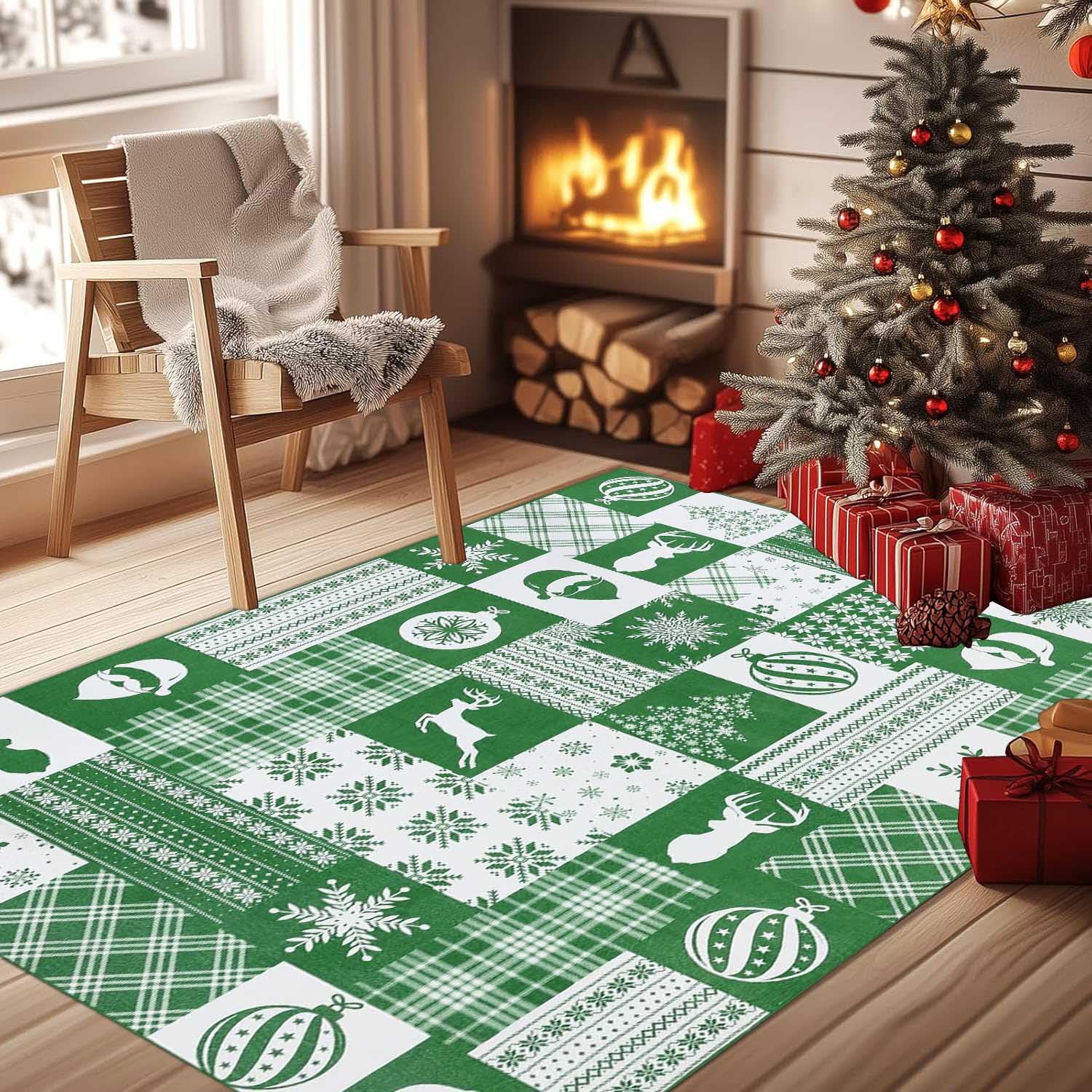 Alfombra de Navidad Rectangular,Alfombras Comedor de Decorativa Navideña,Alfombras Lavables Salon Navideño,Alfombra Antideslizante Cocina,Alfombra Grande para Salón Entrada Baño,D,100x150cm