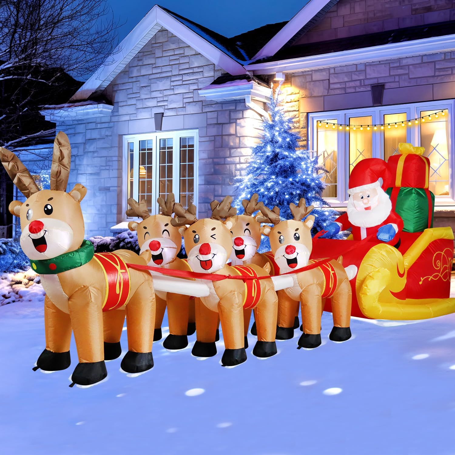 Snapklik.com : DomKom 12 FT Christmas Inflatable Santa Claus On Sleigh