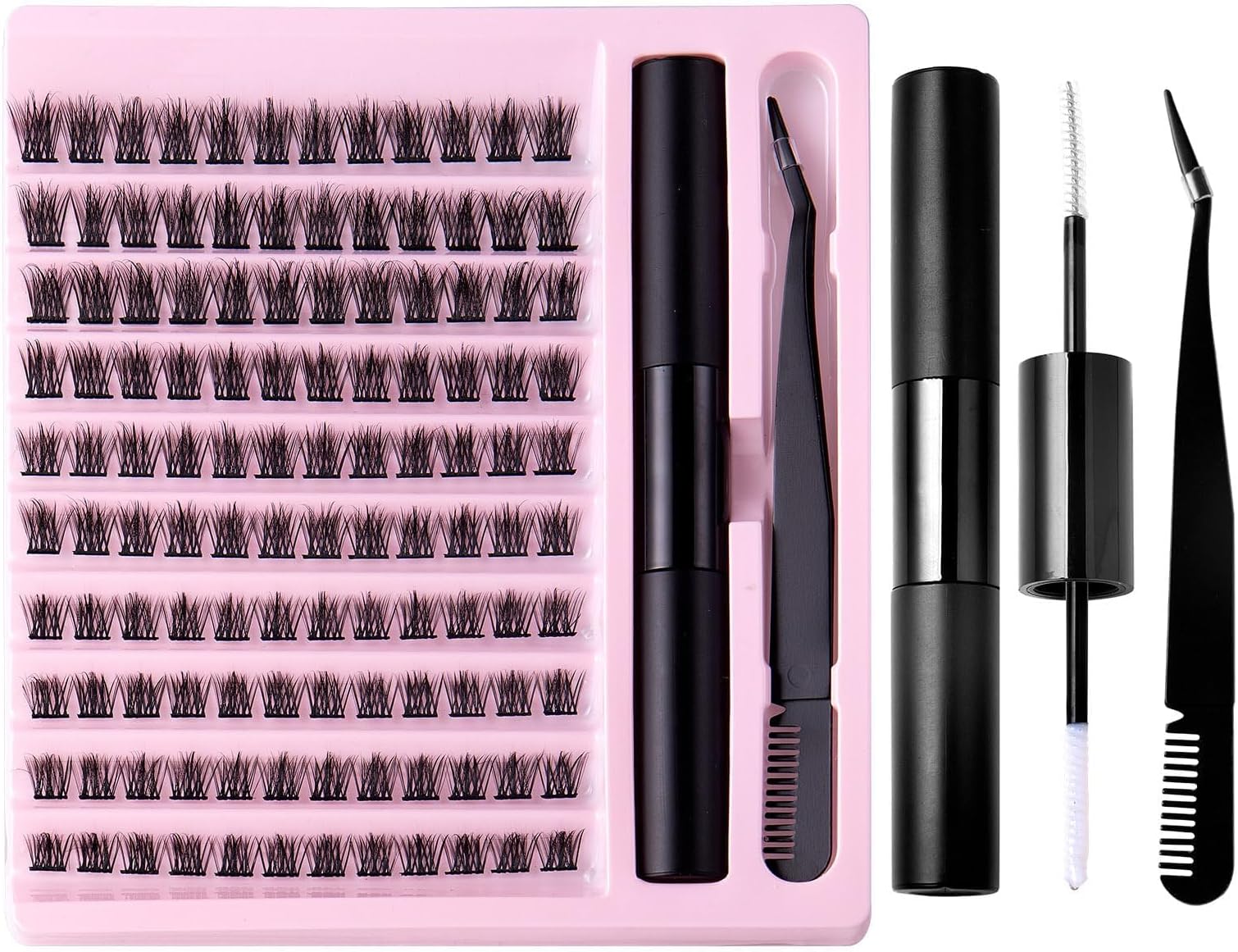 Azonee Thick Natural Cluster Eyelashes Soft Light 120 Clusters Lashes, Diy Lash Extensions Wispy, Individual Extensions, With Bond & Seal + Tweezer