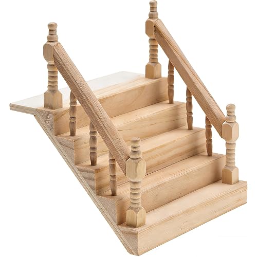 Miniature Staircase Model Furniture, 1:12 Scale Mini Wooden Handrail Stairs,