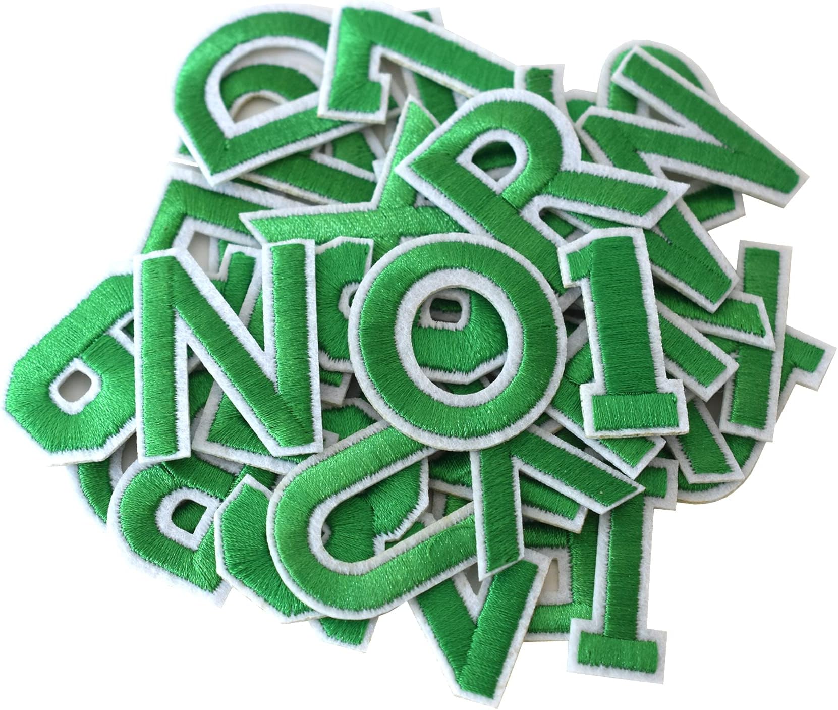 GYGYL 72 Pieces Iron on Letters and Numbers Patches, Green Letter Patches Alphabet Embroidered Patch A-Z, Numbers 0-9 Applique for Clothes, Dress, Hat, Socks, Jeans, DIY Accessories