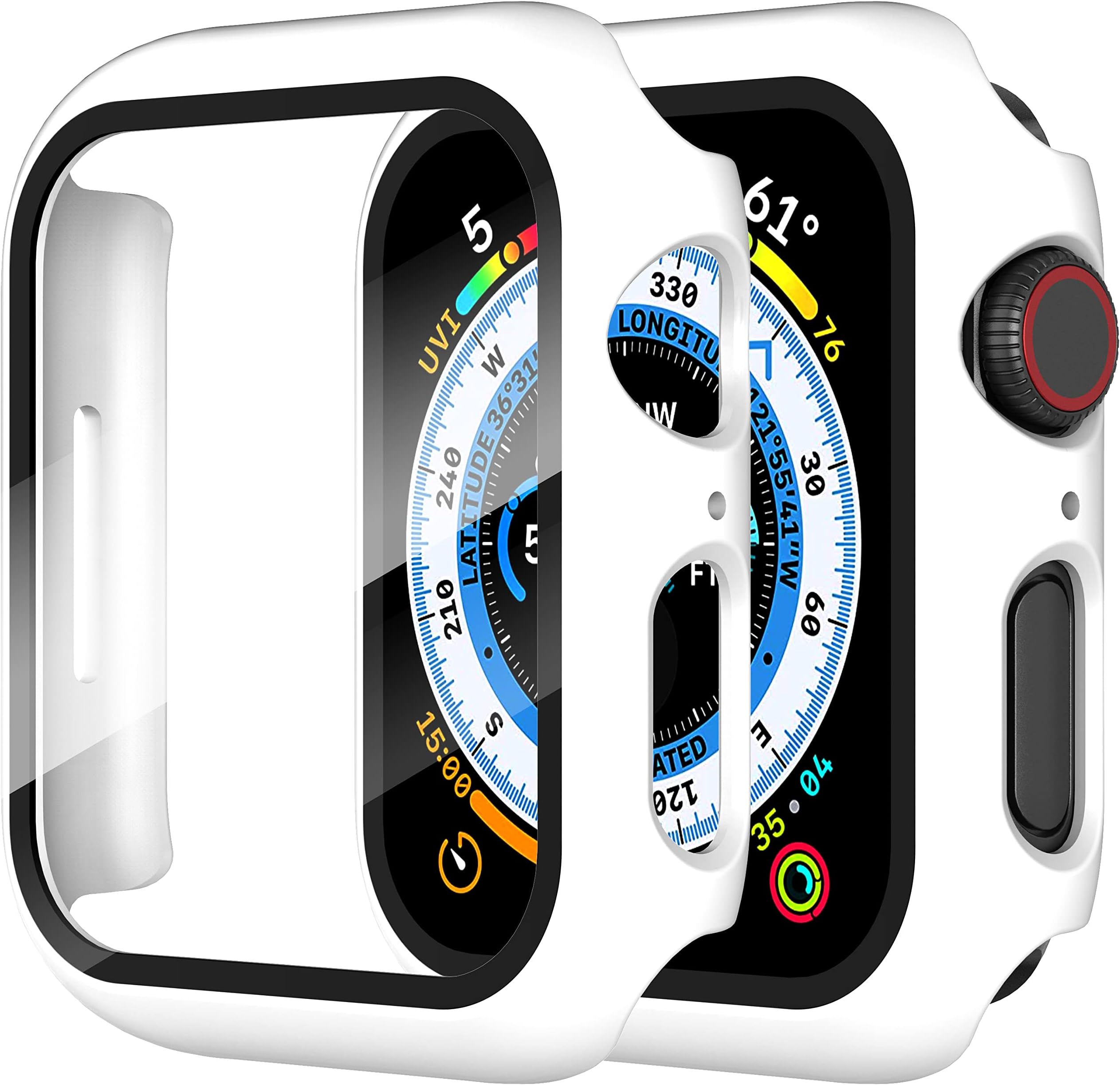 Diruite 2-Pack for Apple Watch Series 7 41mm, Tempered Glass Screen Protector Case, Ultra-Thin All-Around Protection Cover, White