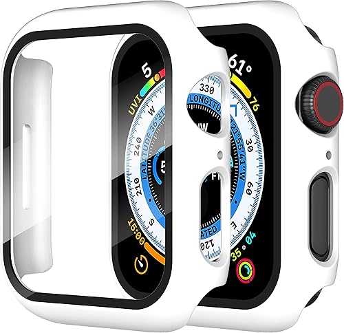 Paquete de 2 para Apple Watch Series 87654Series SESE 2 44mm Funda Protectora de Pantalla Completa, Funda Protectora de Pantalla de Vidrio Templado