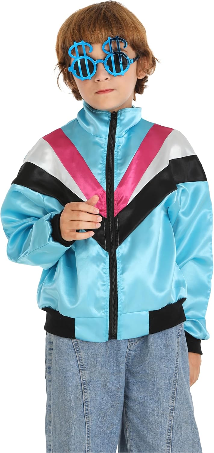Leadtex Kids Hip Hop 80s tracksuit outfit Boys Girls 80s Retro Sportswear Top Colorblock Windbreaker Jacket costume for kids - Image 2