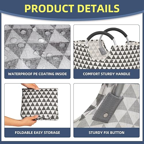 Miniatura 5 de STORAGE MANIAC Paquete de 2 cestas de lavandería grandes de 90 litros, cestas de lavandería plegables impermeables con asas acolchadas, cesta de