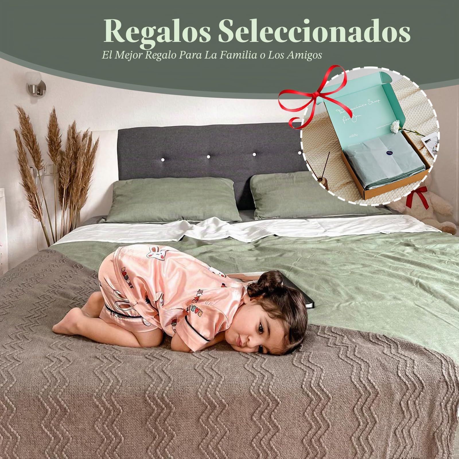 MILDLY - Funda nórdica de 240 x 260 cm, 100% algodón lavado, juego de funda nórdica, certificado Oeko-TEX, verde salvia, juego de cama de 240 x 260 cm, algodón con cremallera y 2 fundas}