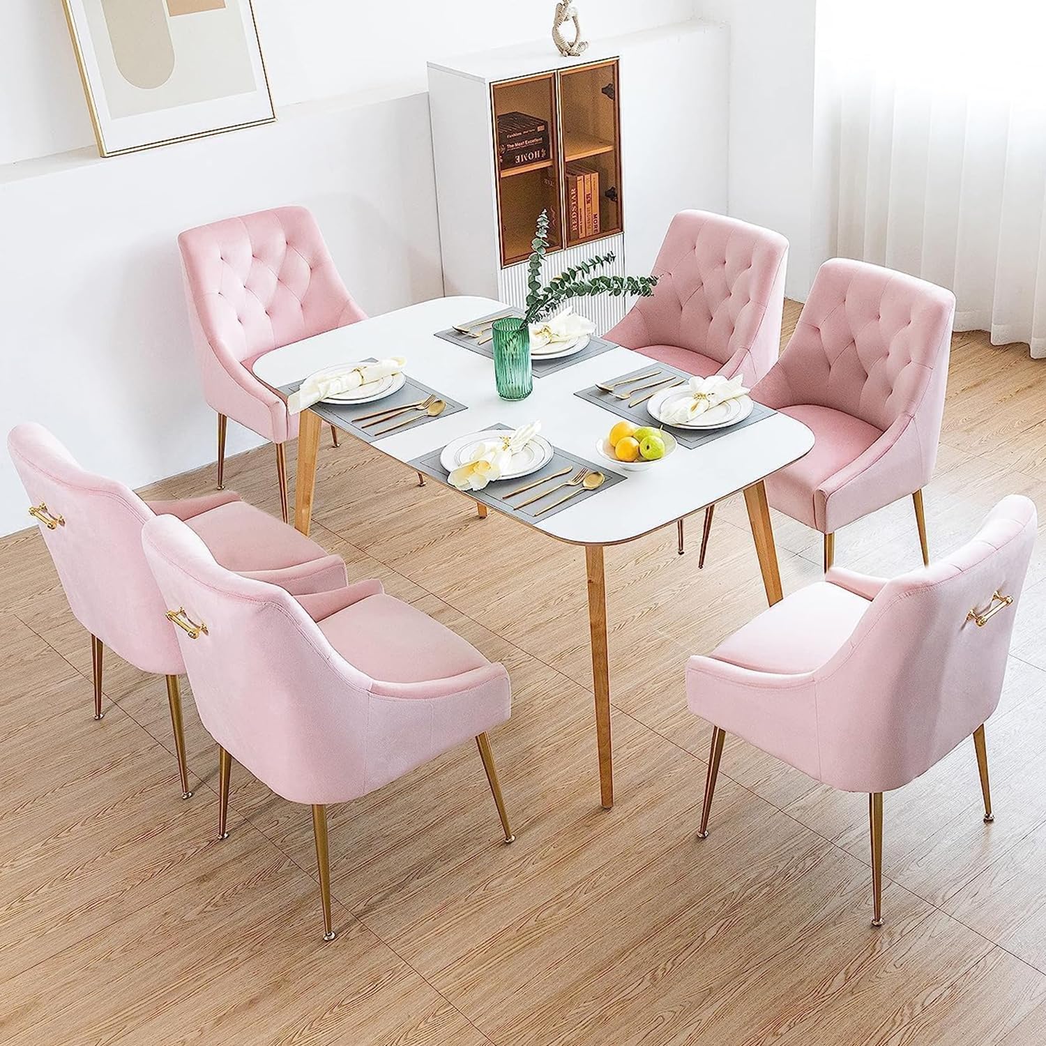 LONXIU Sillas Comedor Pack 6 de Terciopelo, Sillas de Comedor Modernas, con Asiento Acolchado y Respaldo ergonómico con Patas Metálicas para Cocina/Salón/Restaurante (Rosa)