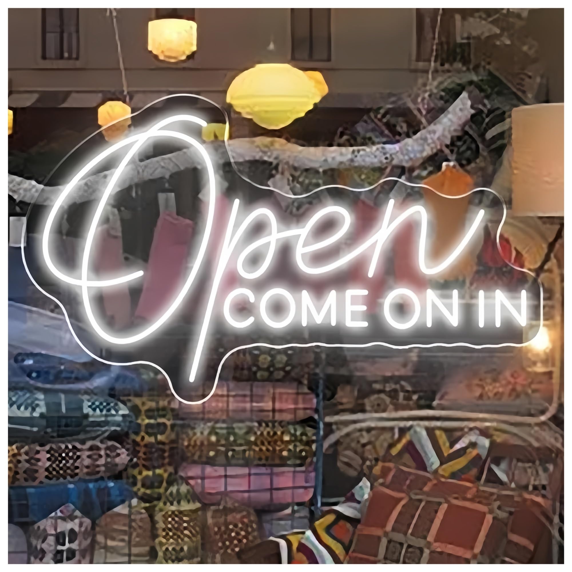 Sign Lamp Open Come On in Neon Sign for Restaurant Bar Shop Store Welcome 50cm(A)