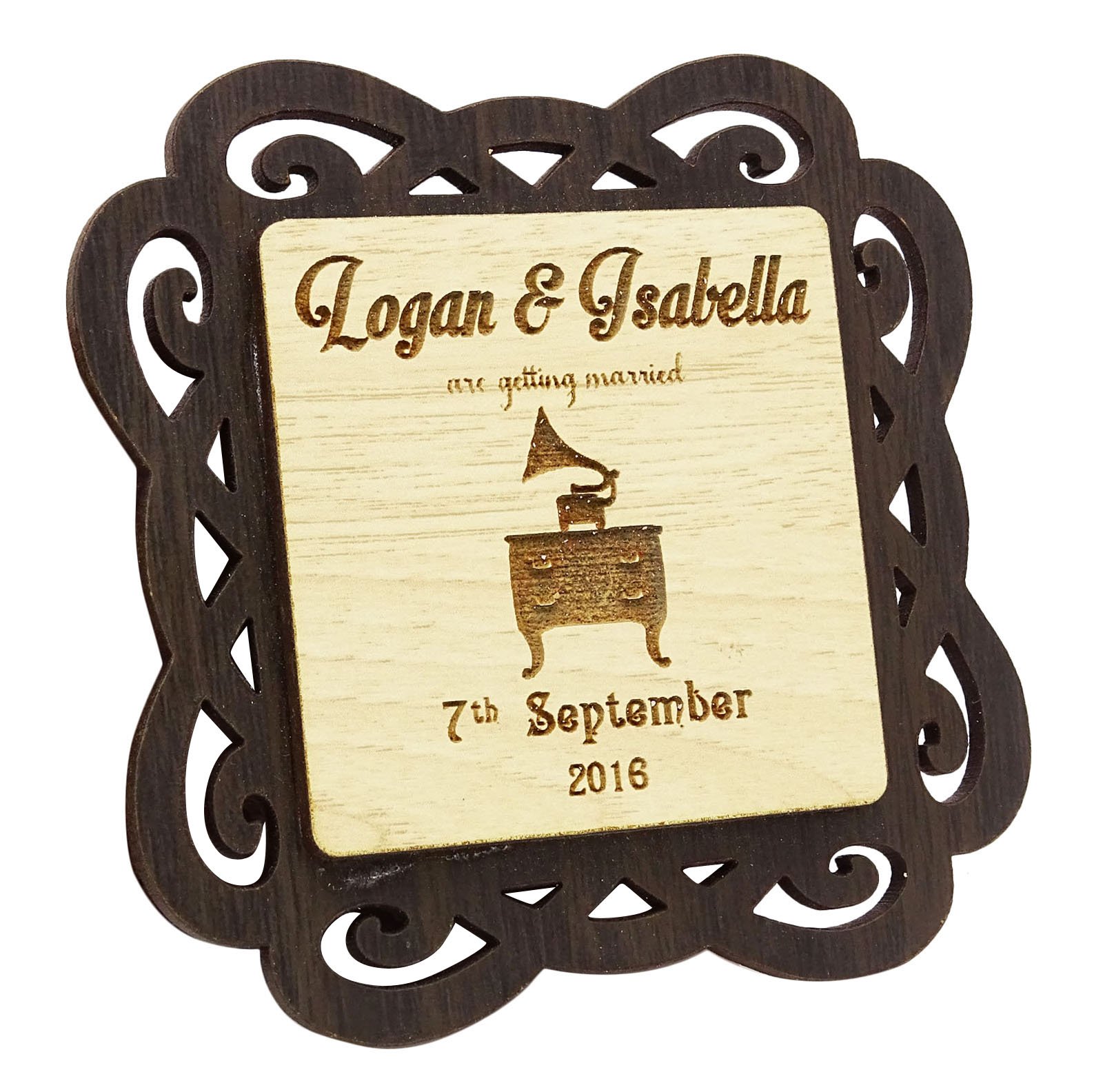 Aimant en bois gravé cadeau personnalisé 30 mariage rustique save the date magnet