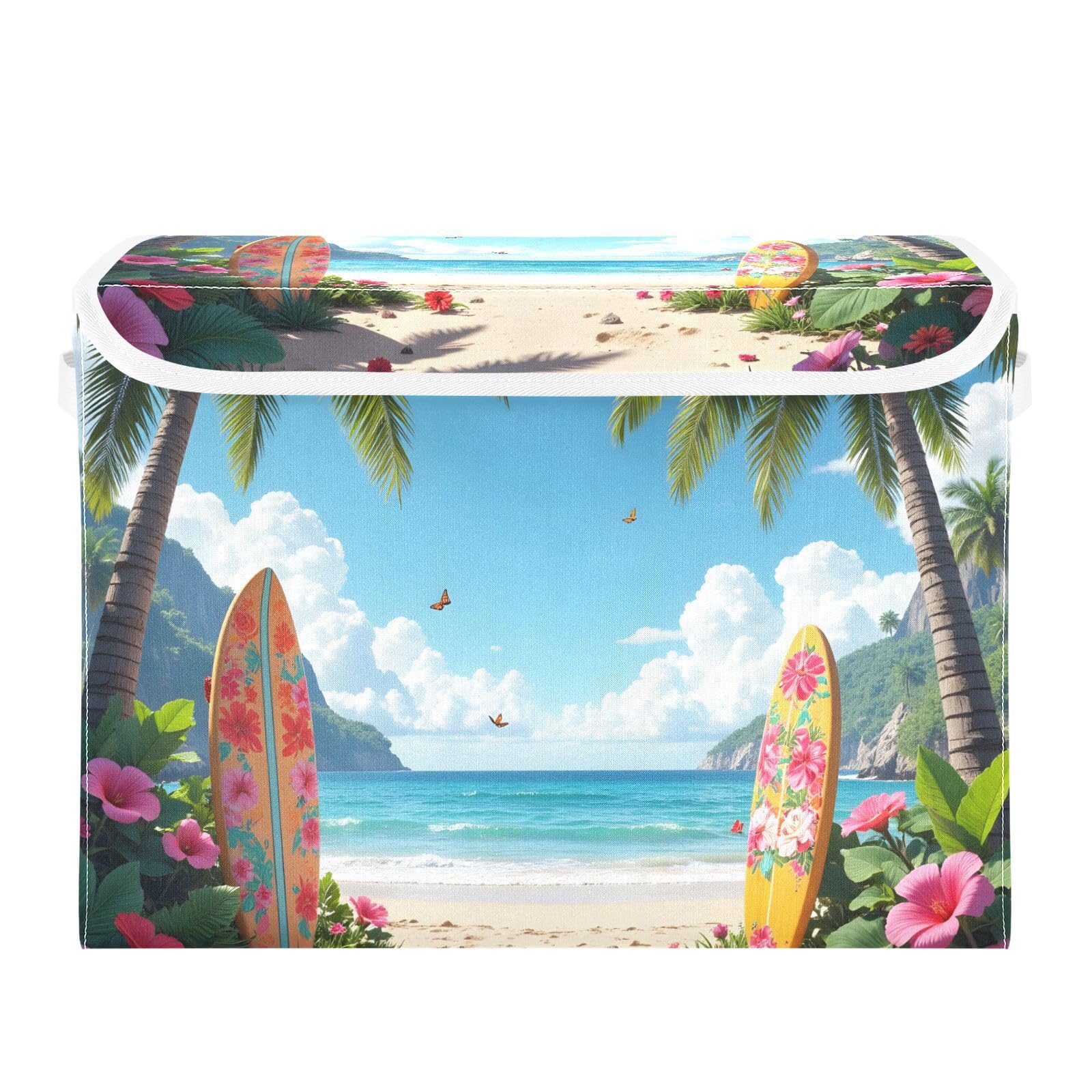 Boîte de rangement pliable avec couvercle à motif de plage d'été pour placard de chambre