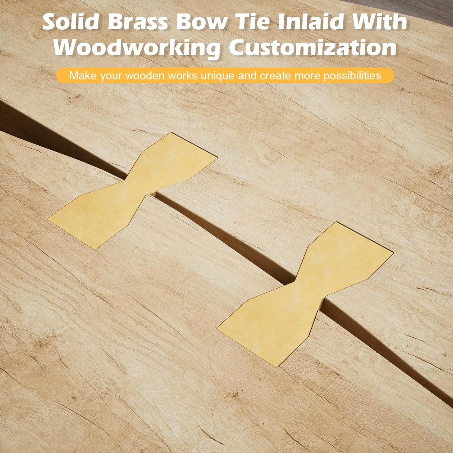 2PCS Solid Brass Bow Tie Brass Patchwork Block, 3.9x1.5 inch Slotted Woodworking Bow Tie Butterfly Inlay Bow Tie, Wood Inlay for Wood Working