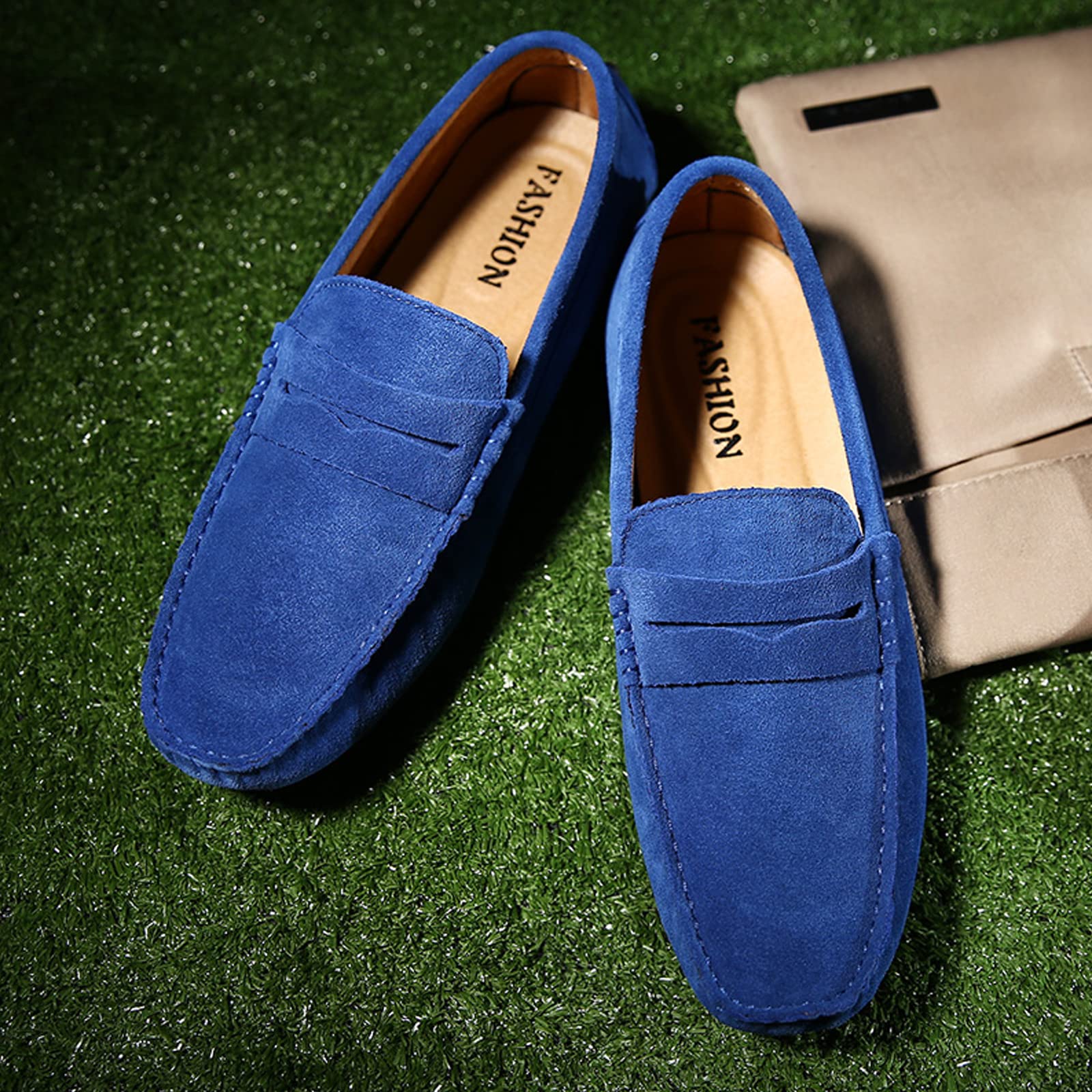 LZQpearl Hommes Chaussons Mocassins, Chaussures Plates pour Hommes en Cuir Suédé, Penny Loafers Décontractés à Enfiler sur Le Pont du Bateau pour Adultes Et Adolescents Unisexes