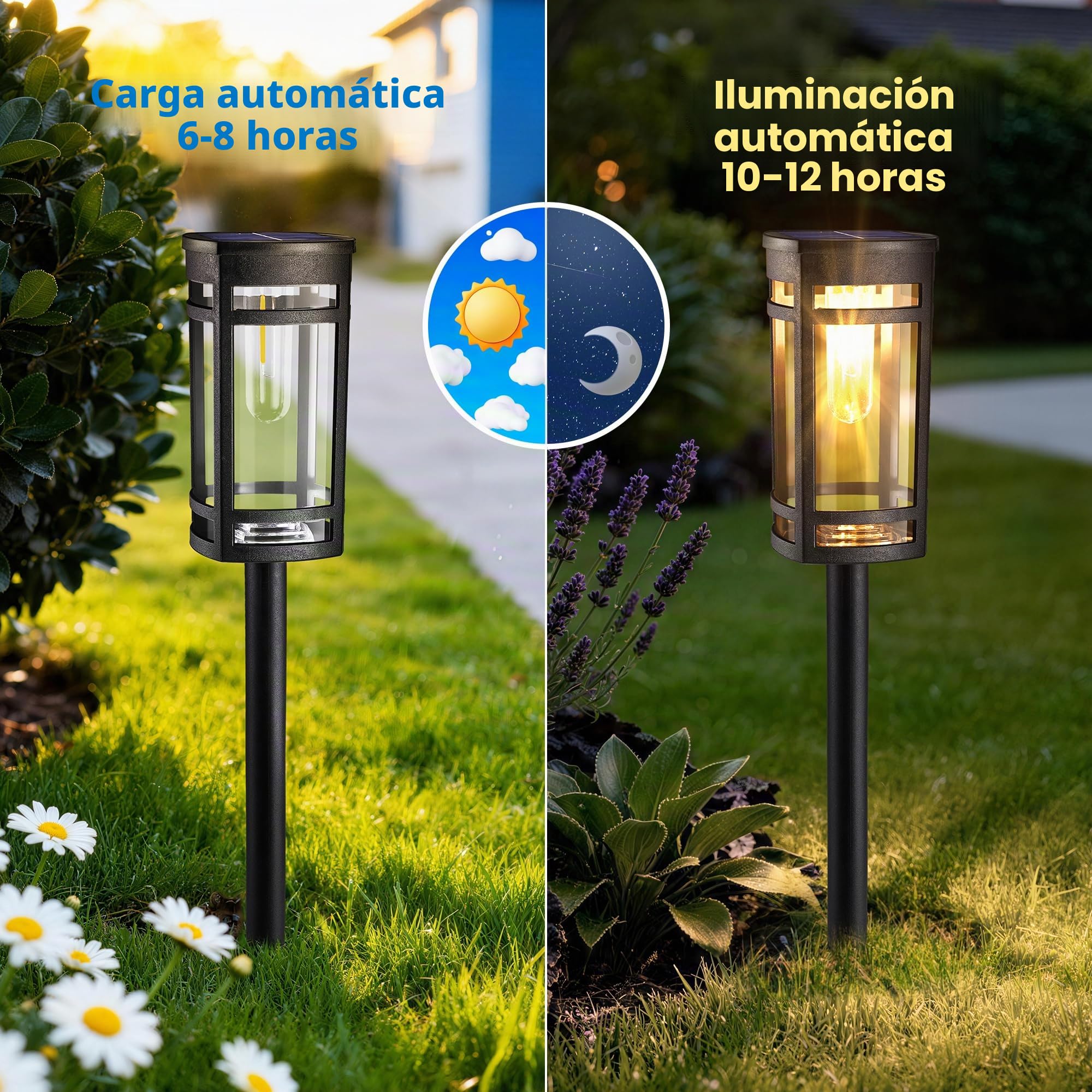 iBaycon Lámparas Solares para Exteriores Jardín,6 Unidades de Luces Solares LED Blanco cálido,Iluminación Solar impermeable para Césped,Jardín Terrazas Césped Patio Camino Decoración Exterior