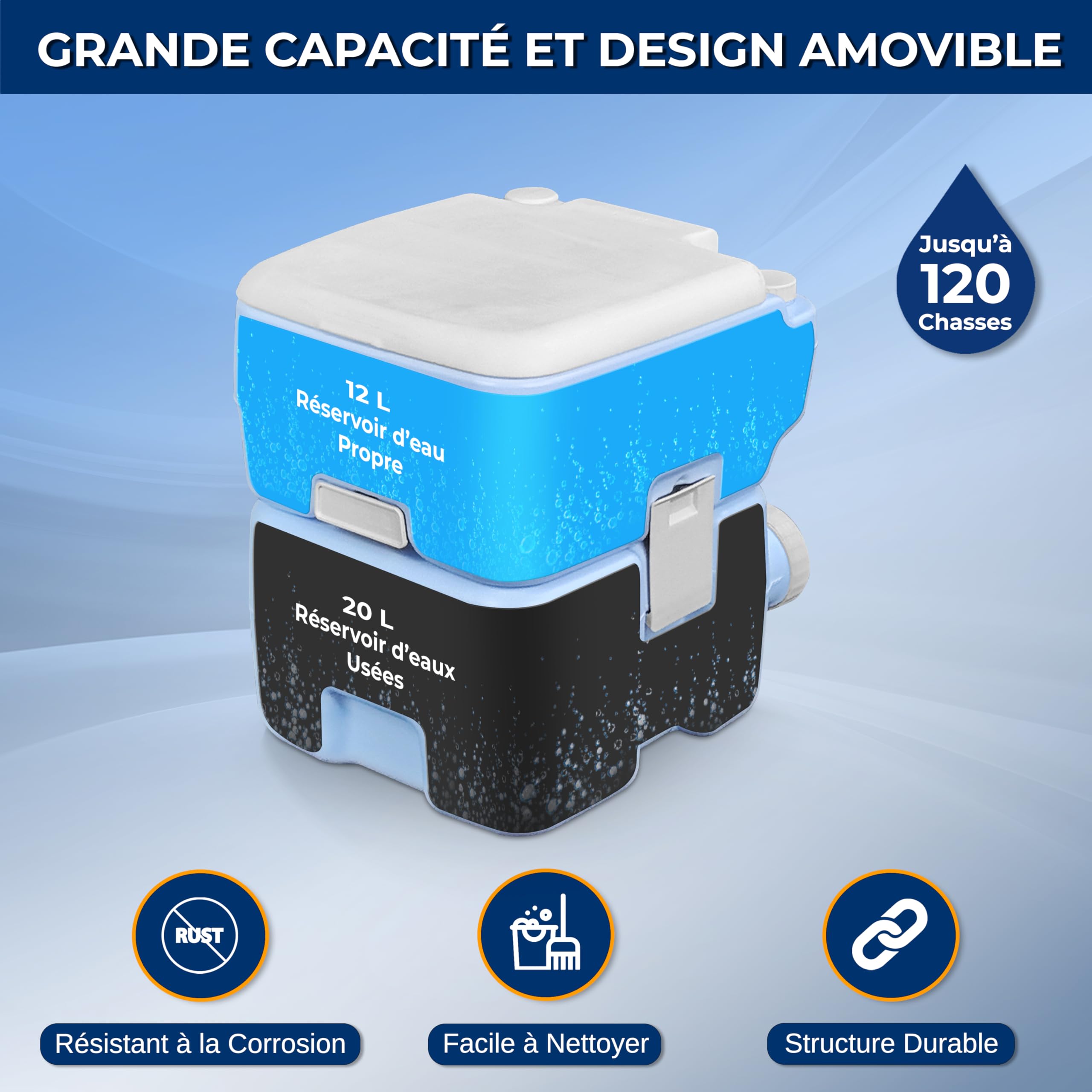 SereneLife Toilette Portable 20L pour Camping, VR, Bateau et Activités de loisirs. 120 Chasses, Réservoir Détachable avec Pulvérisateur à Main et Sac de Transport. Toilette Camping Confortable