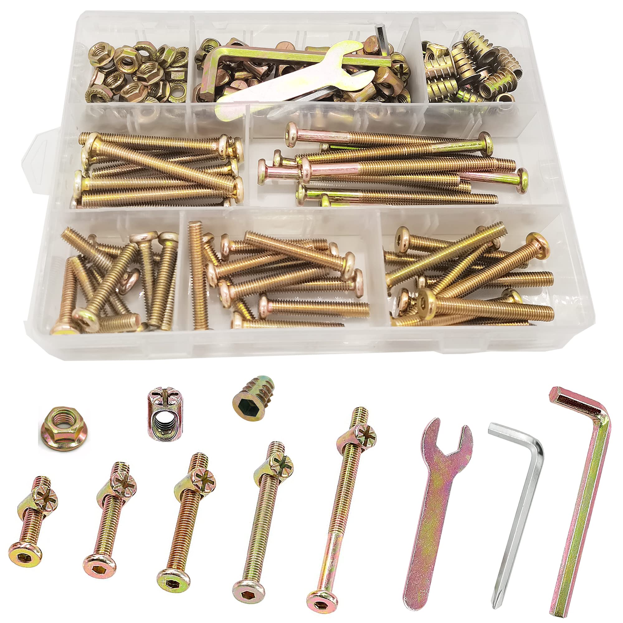WeqeYent 150 Pcs Bolts Nuts Kit,Nuts Zinc Plated M6(30/40/50/60/80 mm) Hex Socket Head Cap Screws,Bolts Furniture,Barrel Nuts Assortment Kit with 3 Free Tools