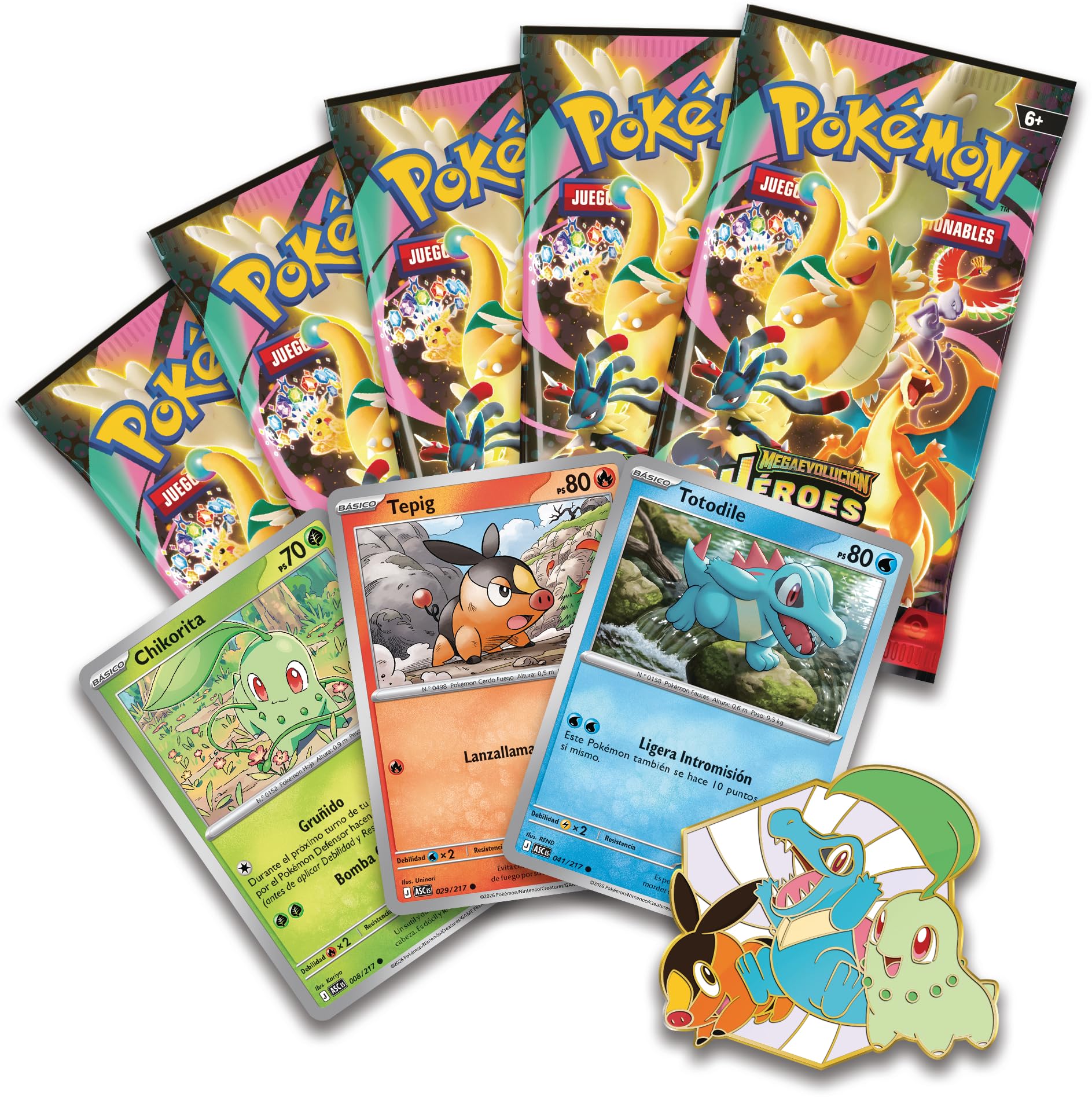 Pokémon: Colección con Pin Deluxe Primeros Compañeros de Megaevolución-Héroes Ascendentes (3 Cartas holográficas de promoción, 1 Pin Deluxe y 5 Sobres de Mejora) — view 5