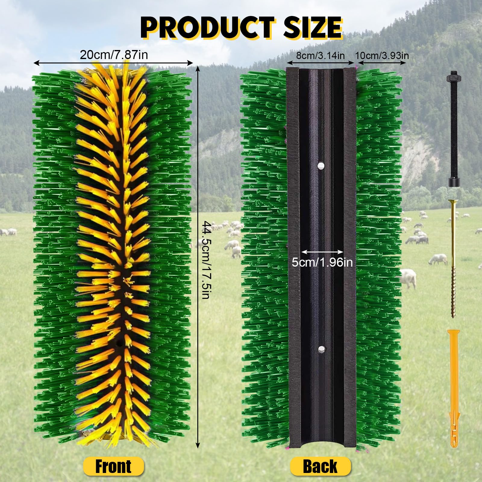 2 Brosses à Gratter pour Bétail, Grattoir universel pour Cheval, Brosse de Massage Complet pour Cheval Chèvre Vaches Moutons Cochons Bétail (Jaune et Vert)