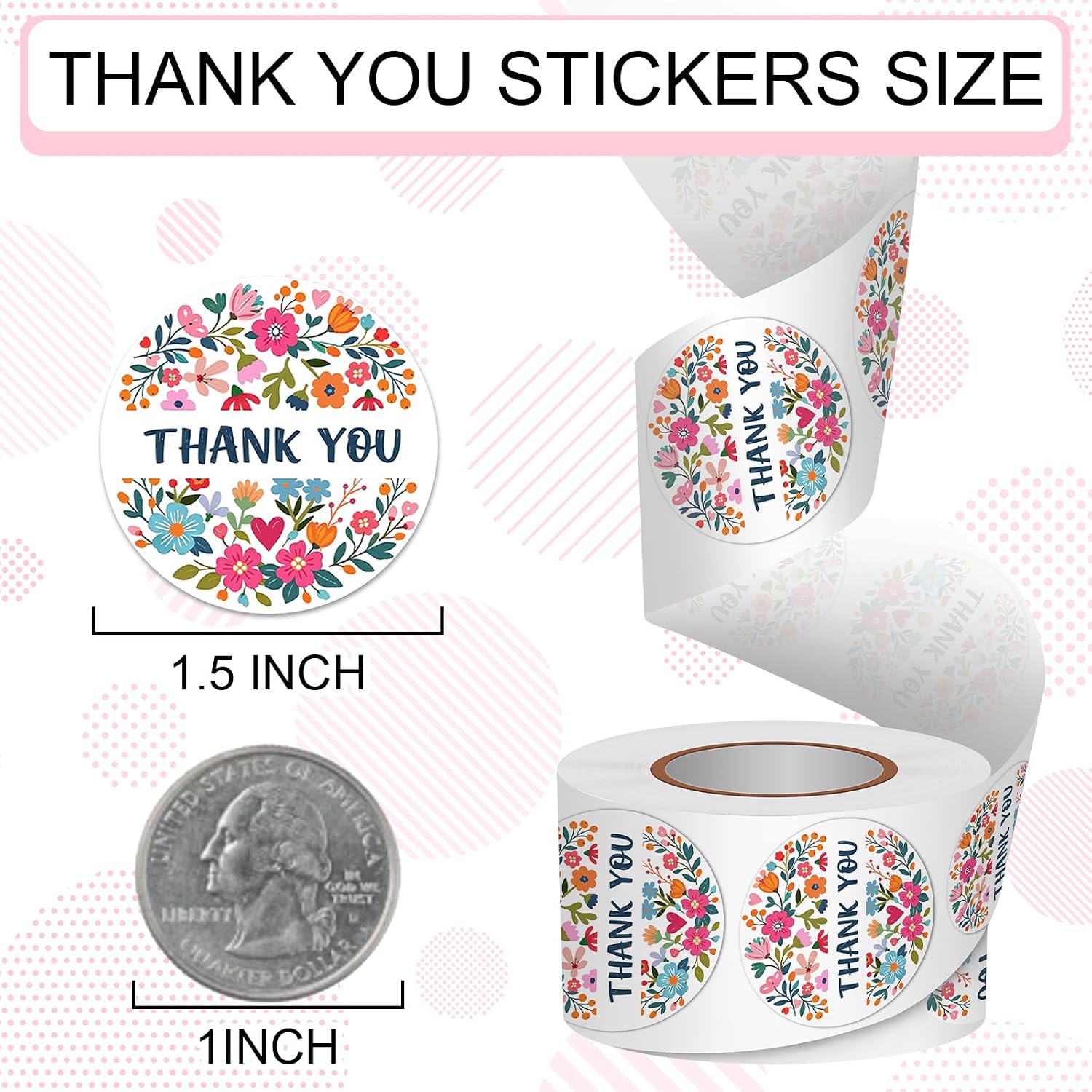Louise Maelys 1.5Inch Thank You Stickers Roll 500Pcs Floral Pattern Labels image 2