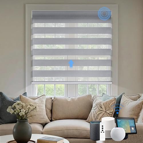 Miniatura 23 de Persianas motorizadas cebra con control remoto: Canisteo - Persianas automáticas para ventanas de interior funcionan con HomeKit, Alexa, persianas