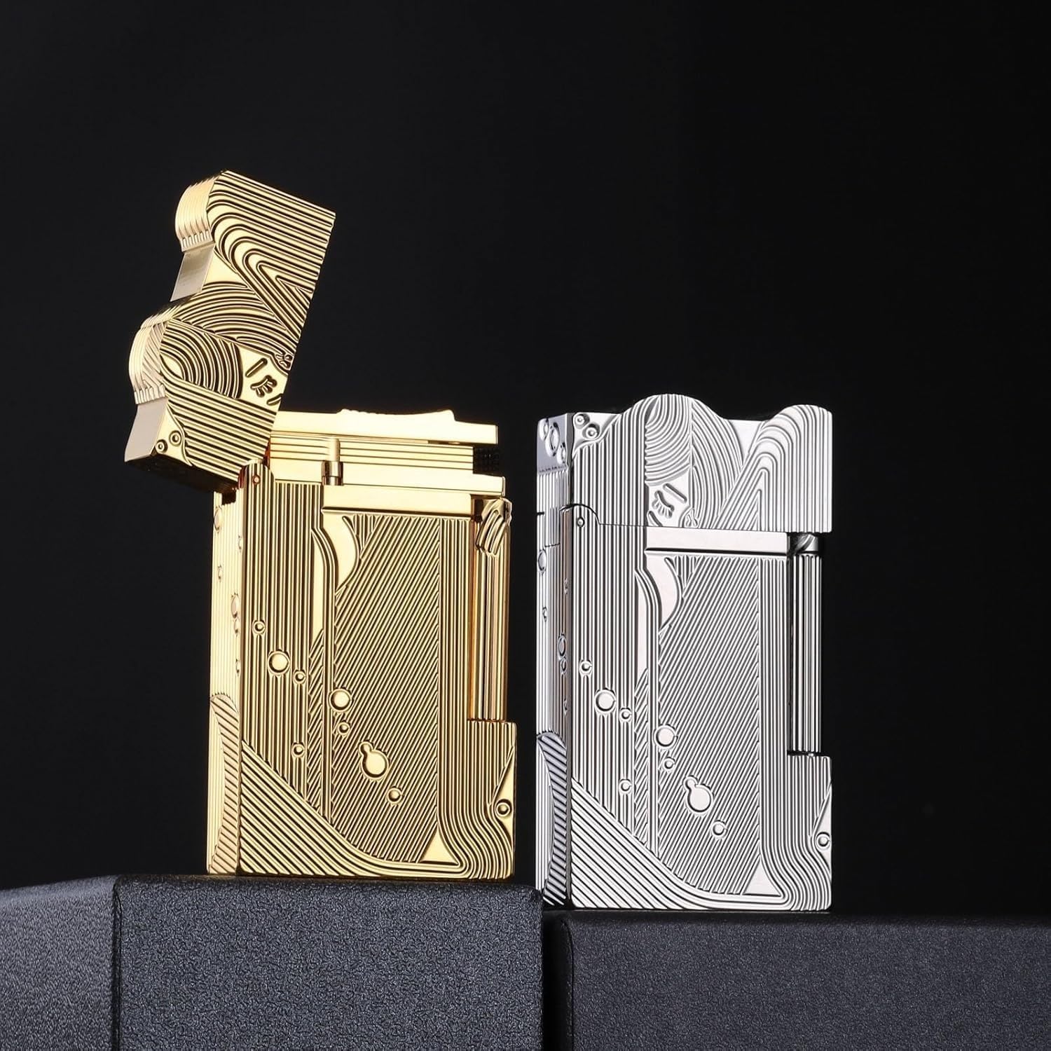 Sanji Lighter, Antique Style Refillable Butane Lighter,Vintage Trench Lighter,Side Slide Ignition,Flip Cover Design, for Men's High-End Gifts, Decorations,Collection(Silver)