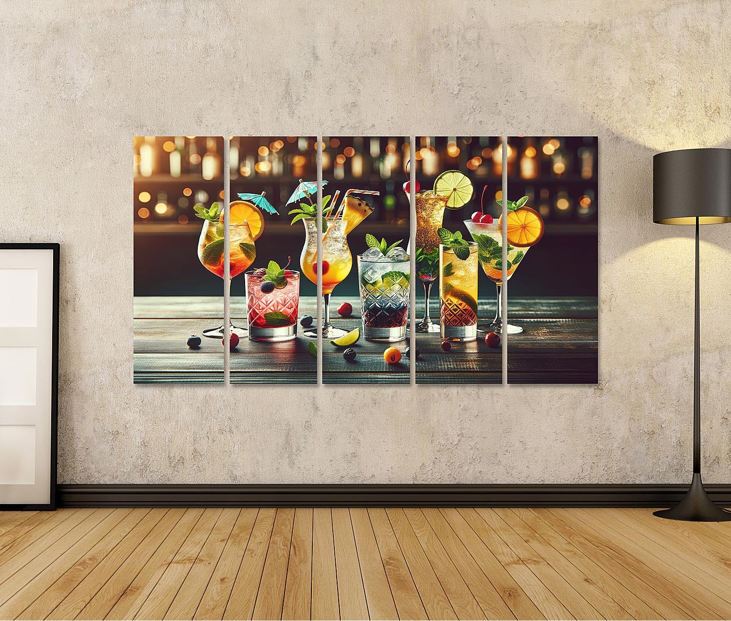 islandburner Primer cuadro sobre lienzo colorida serie de cócteles: cinco vasos únicos y vívidos cuadros murales carteles