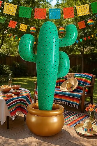 Miniatura 3 de GIFTEXPRESS Paquete de 2 decoraciones inflables de cactus jumbo de 76 pulgadas, árbol de cactus gigante para fiesta temática mexicana, accesorio de