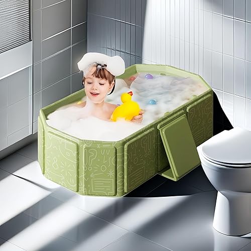 Miniatura 7 de Bañera plegable para bebés y niños pequeños con base antideslizante, fácil almacenamiento, perfecta para espacios pequeños, color blanco (blanco)