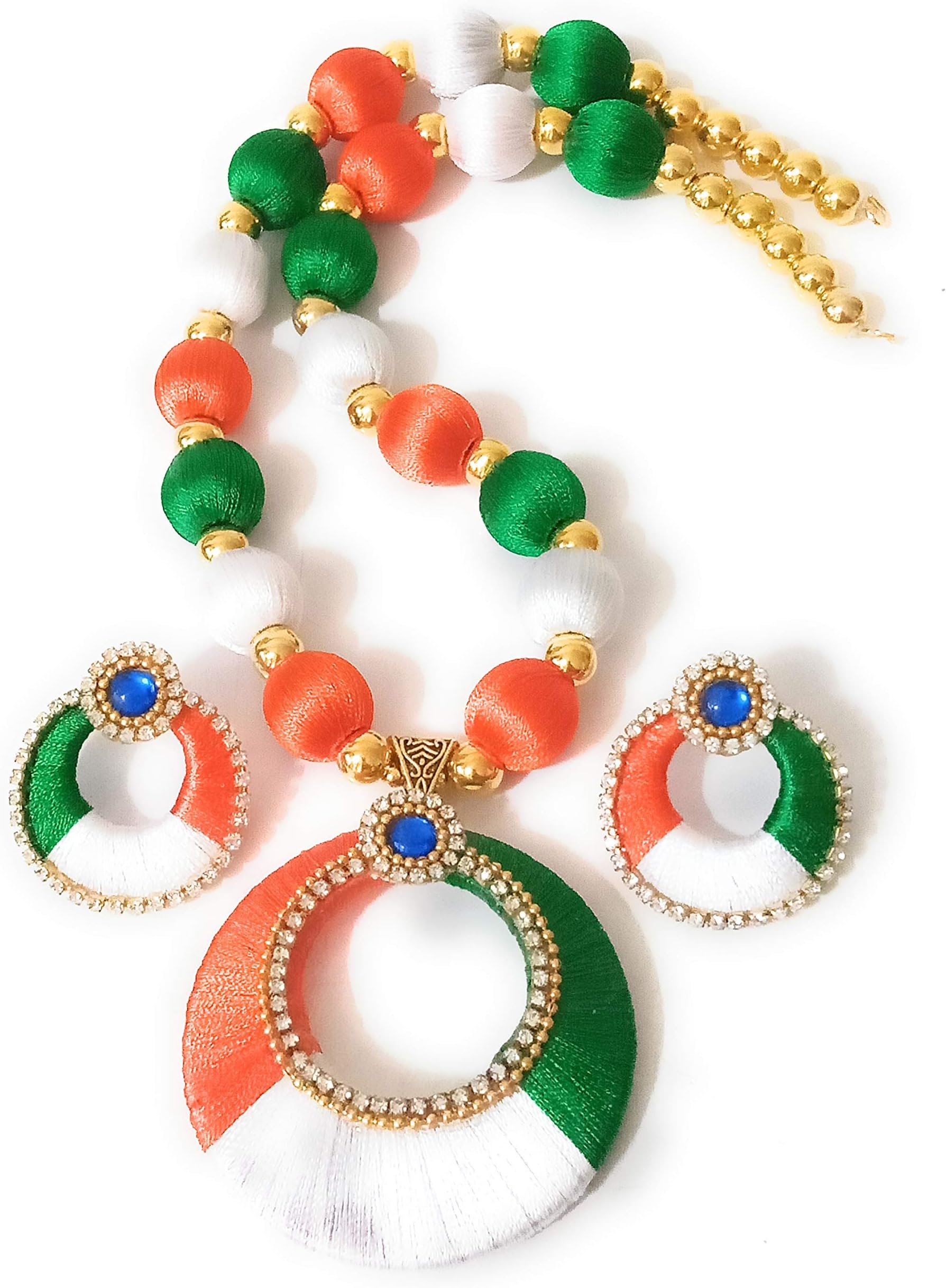 Manali Creations Plastic Beads, Silk Threads, Ball Chain, Diamond Chain & Plastic Moulds And Necklace And Earrings Set For Women & Girls (Orange, White & Green)