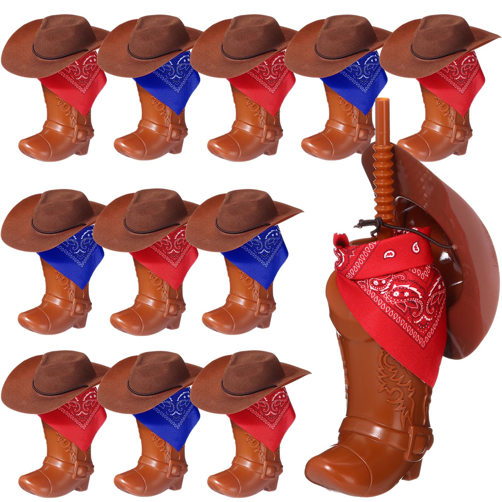 Xtinmee 36 Pcs Cowboy Boot Cups for Party, Cowboy Hat Cups Party Favors with Straws Lids Mini Hats Paisley Bandanas Set for 12/24 Guests for Western