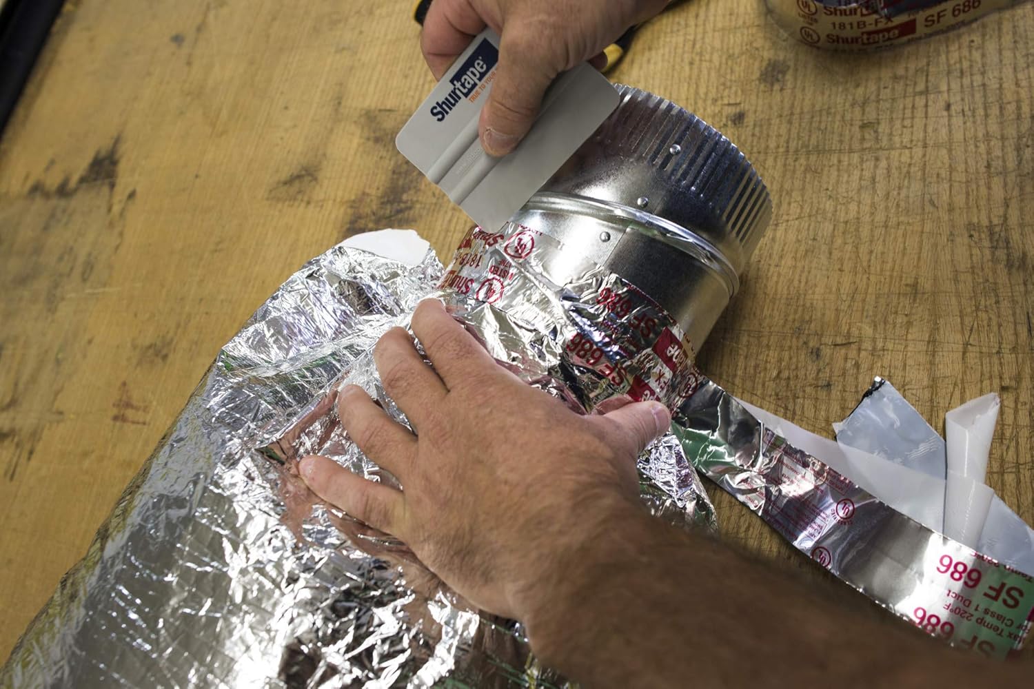 Shurtape SF 686 UL ShurMASTIC Butyl Foil Indoor/Outdoor HVAC Tape, 181B-FX Listed/Printed, 3" x 33.3 Yards, Silver, 1 Roll (111163)