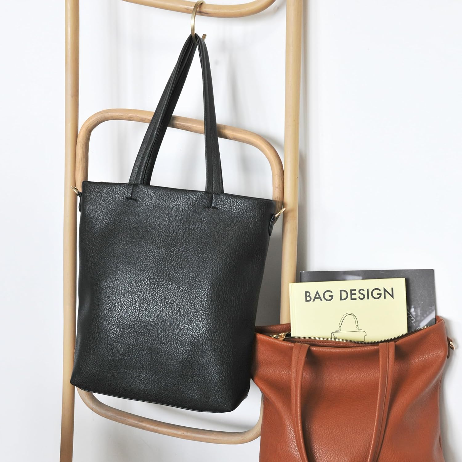 HOXIS Women's Vertical Tote Bag with Removable Shoulder Strap Vegan Leather Shoulder Handbag Satchel Bag | Vertical, Removable Shoulder Strap - Image 3