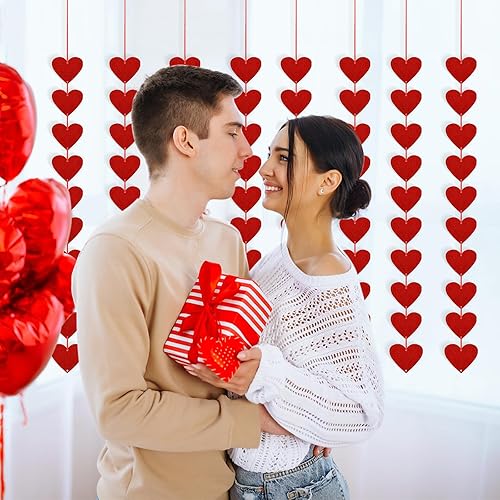 Vista 6 de 80 guirnaldas de fieltro de corazones rojos, cuerda para colgar, sin guirnalda de corazón de San Valentín, decoraciones de San Valentín