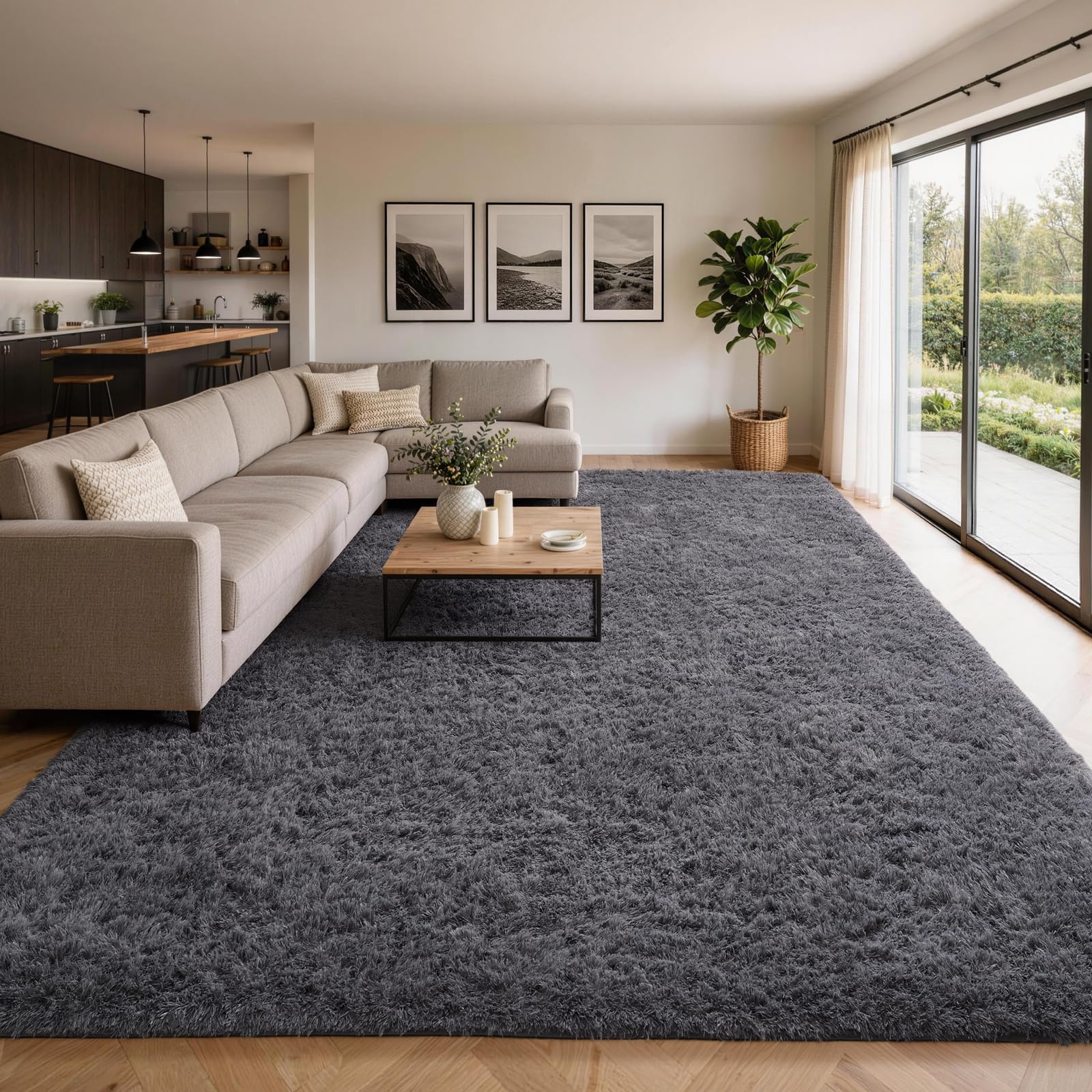 Ophanie Area Rugs 10x14 Living Room, Large Grey Bedroom Carpet, Big Shag Indoor Thick Soft Nursery Rug, Fluffy Carpets for Boy and Girls Room Home Decor Aesthetic with Over 99 pcs Pile fibers