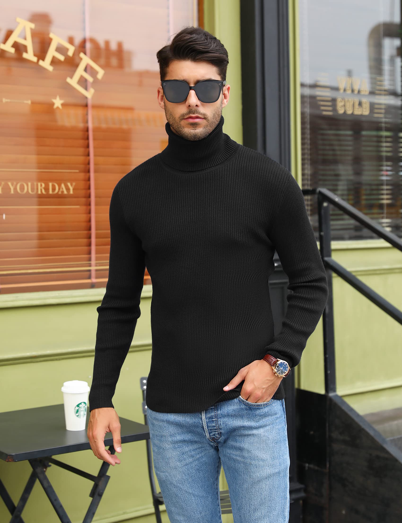 Sykooria Maglione Dolcevita Uomo Invernale Maglioncino a Collo Alto Manica Lunga Maglioni Lupetto Pullover Slim Fit a Costine Maglia Sweater S-XXL