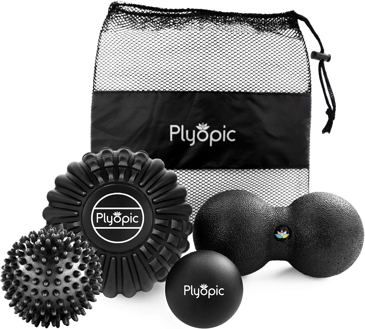 Deep Tissue Massage Ball Set – Set of 4: Lacrosse, Spiky, Peanut and 5” Foam Roller Massager Balls for Muscle Massage, Mobility, Trigger Points and Myofascial Release