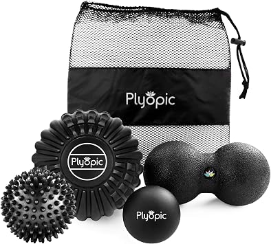 Plyopic Deep Tissue Massage Ball Set Set of 4 Lacrosse, Spiky, Peanut and 5 Foam Roller Massager Balls for Muscle Massage, Mobility, Trigger Points and Myofascial Release