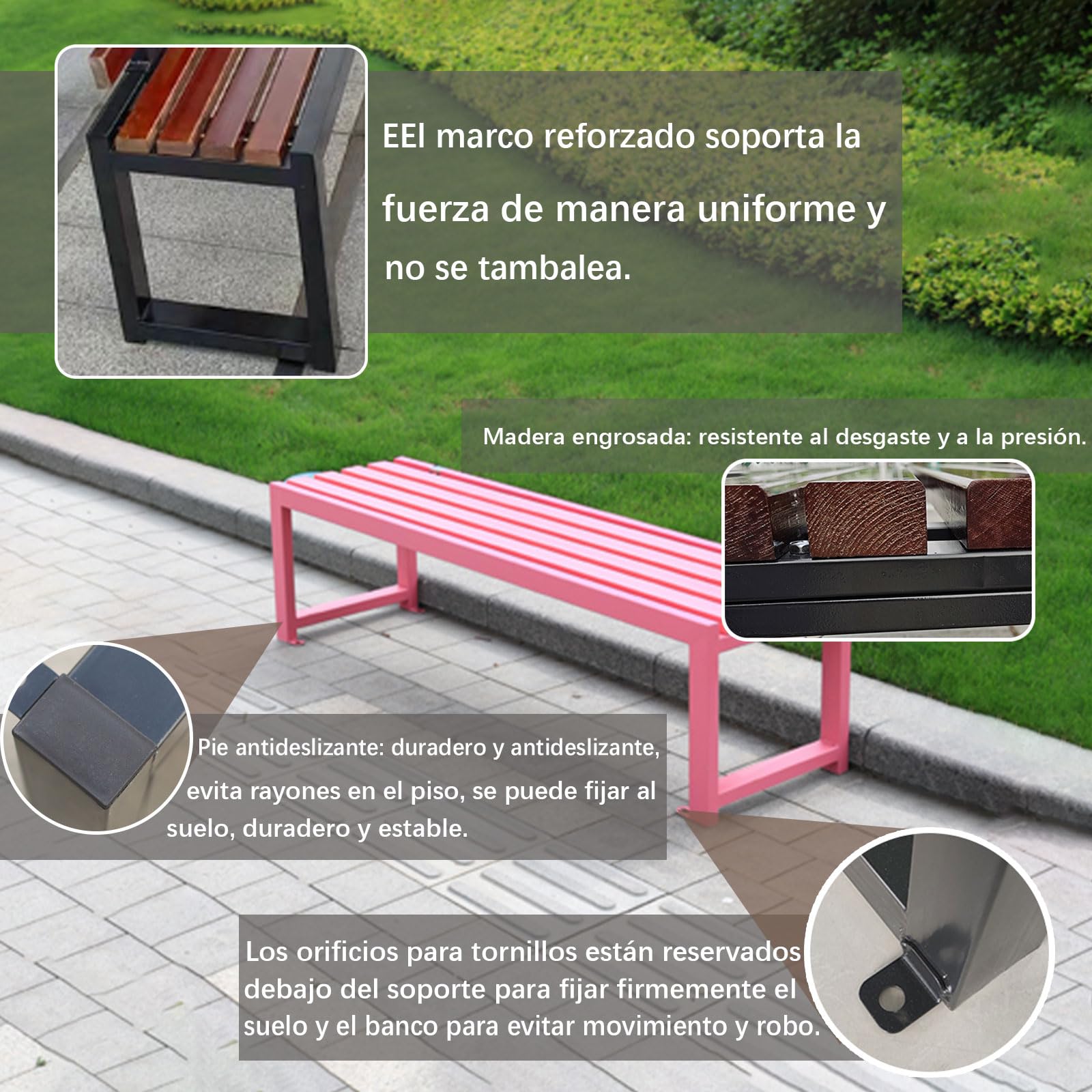 Banco Madera Exterior, Banco terraza, sin Respaldo, Resistente a la Intemperie, Apto para Jardín, Porche, Parque, Balcón, Exterior Marrón Oscuro + Blanco 150×40×45cm