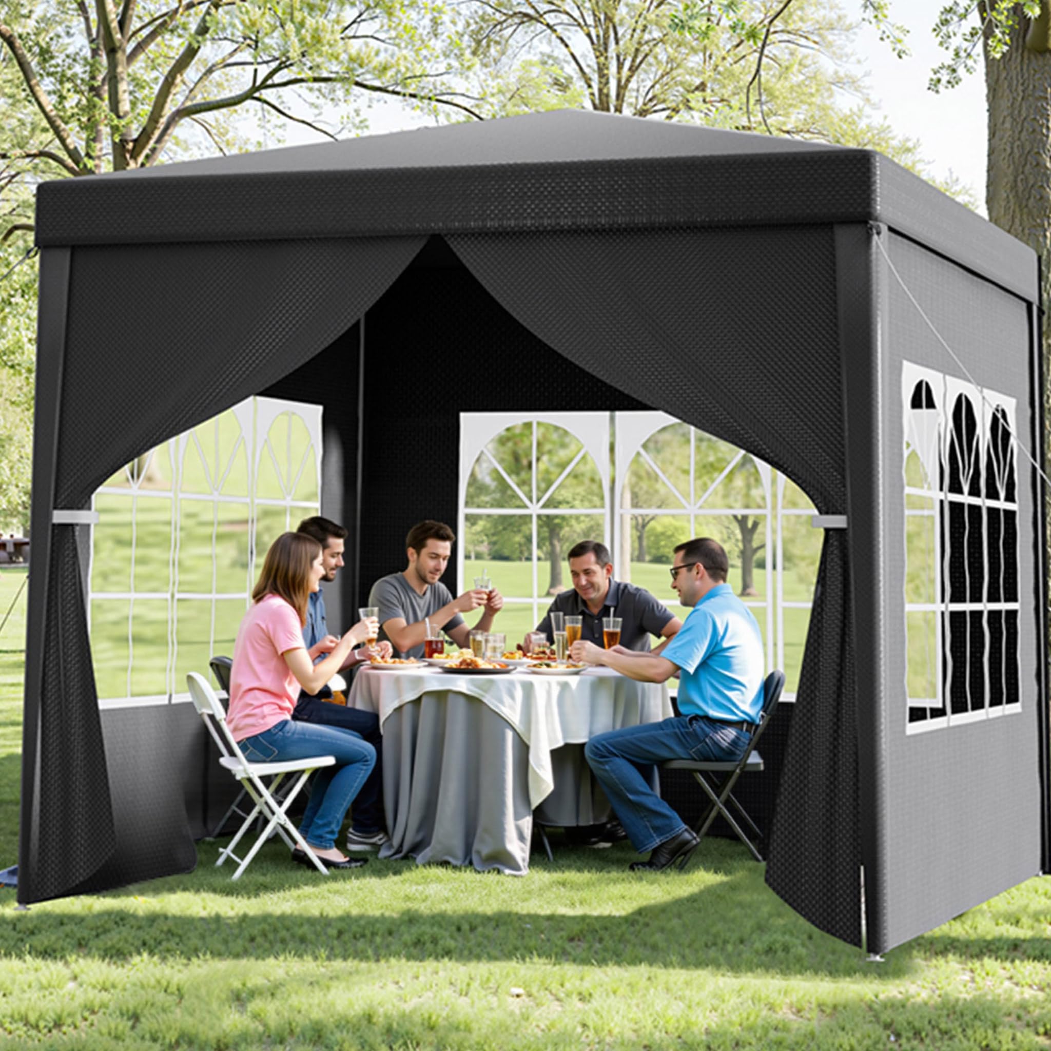 Toboli Pabellón 3 x 3 m en gris con protección UV 50+, gazebo de jardín con laterales desmontables, carpa para fiestas con ventanas, por ejemplo, para terrazas y festivales