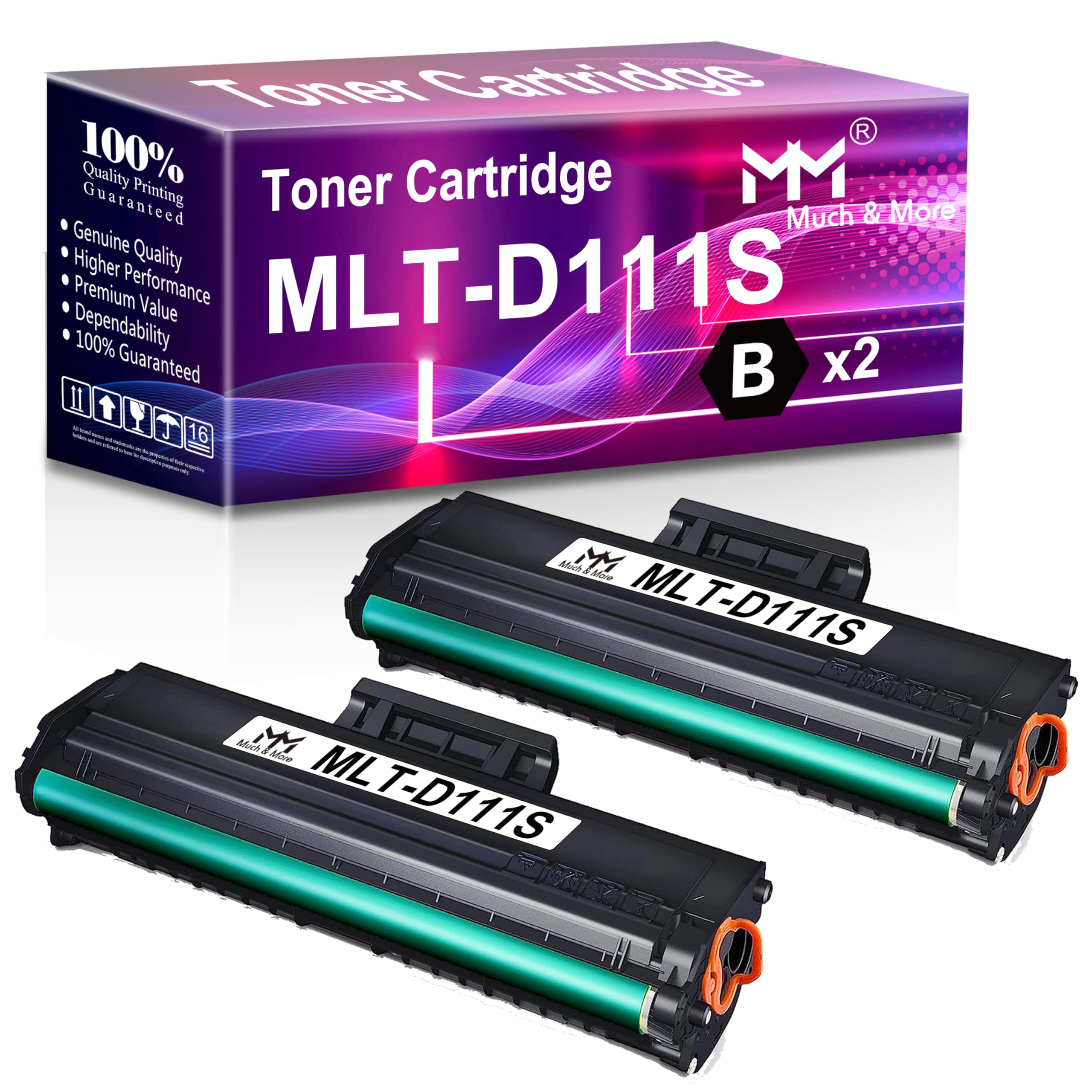 Compatible Toner Cartridge Replacement for Samsung 111S 111L MLT-D111S MLT-D111L to use with Samsung Xpress M2020W M2024W M2070FW M2070W Printer (Black, 2 Pack)