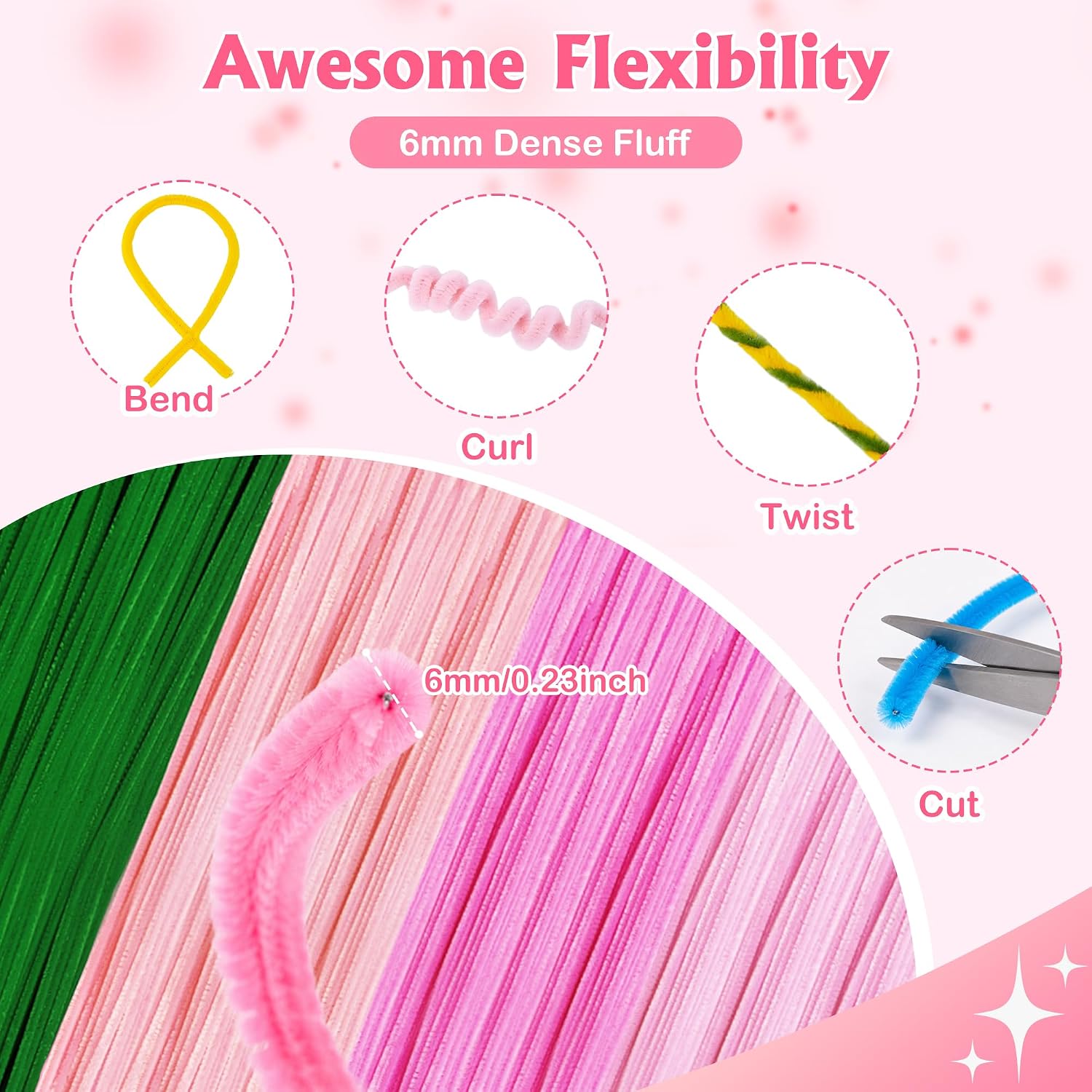 POMBUDS 500 Pipe Cleaner Flower Craft Kit – 400 Lily Scent Chenille Stems（4 Colors, 100 pcs of Each, 20 Green Floral Stems, 2 Rolls Floral Tape, Stamens for DIY Pipe Cleaner Bouquets and Decorations
