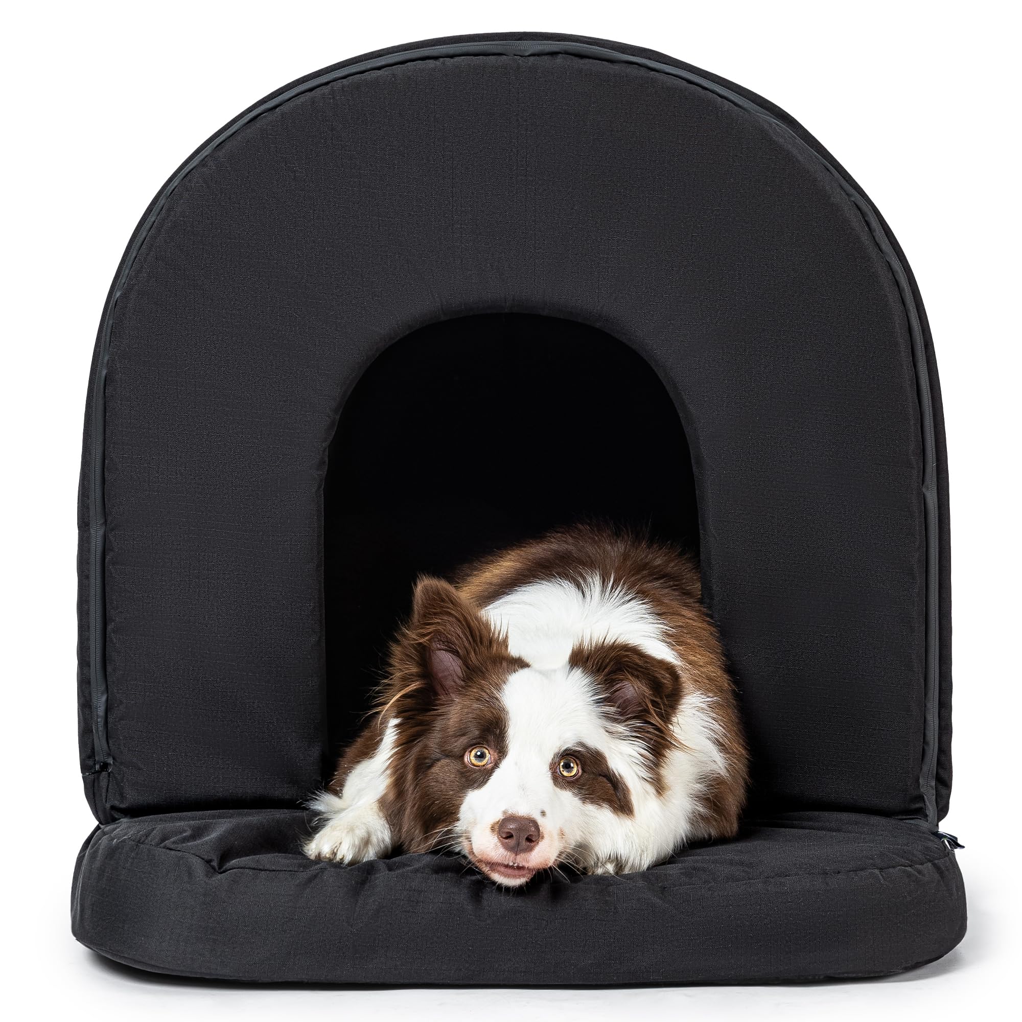 Pelzin Orthopedic Dog Bed House - Outdoor Waterproof Dog Kennel w/Porch - Scratch Proof Indoor Pet Shelter w/Egg-Crate Foam - Machine Washable - Fits 91cm Crate - Ideal for Large Breeds - 89x59cm
