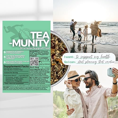 Miniatura 5 de Té de hojas sueltas de inmunidad y defensa saludable con equinácea, saúco, bálsamo de limón | Té de hierbas orgánicas | 2 onzas (2.01 oz) |