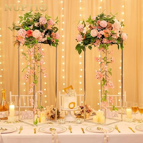 Miniatura 4 de Nuptio Centros de mesa de boda para mesas, 10 jarrones plateados de 31.5 pulgadas de alto para centros de mesa, soporte de flores para centros de