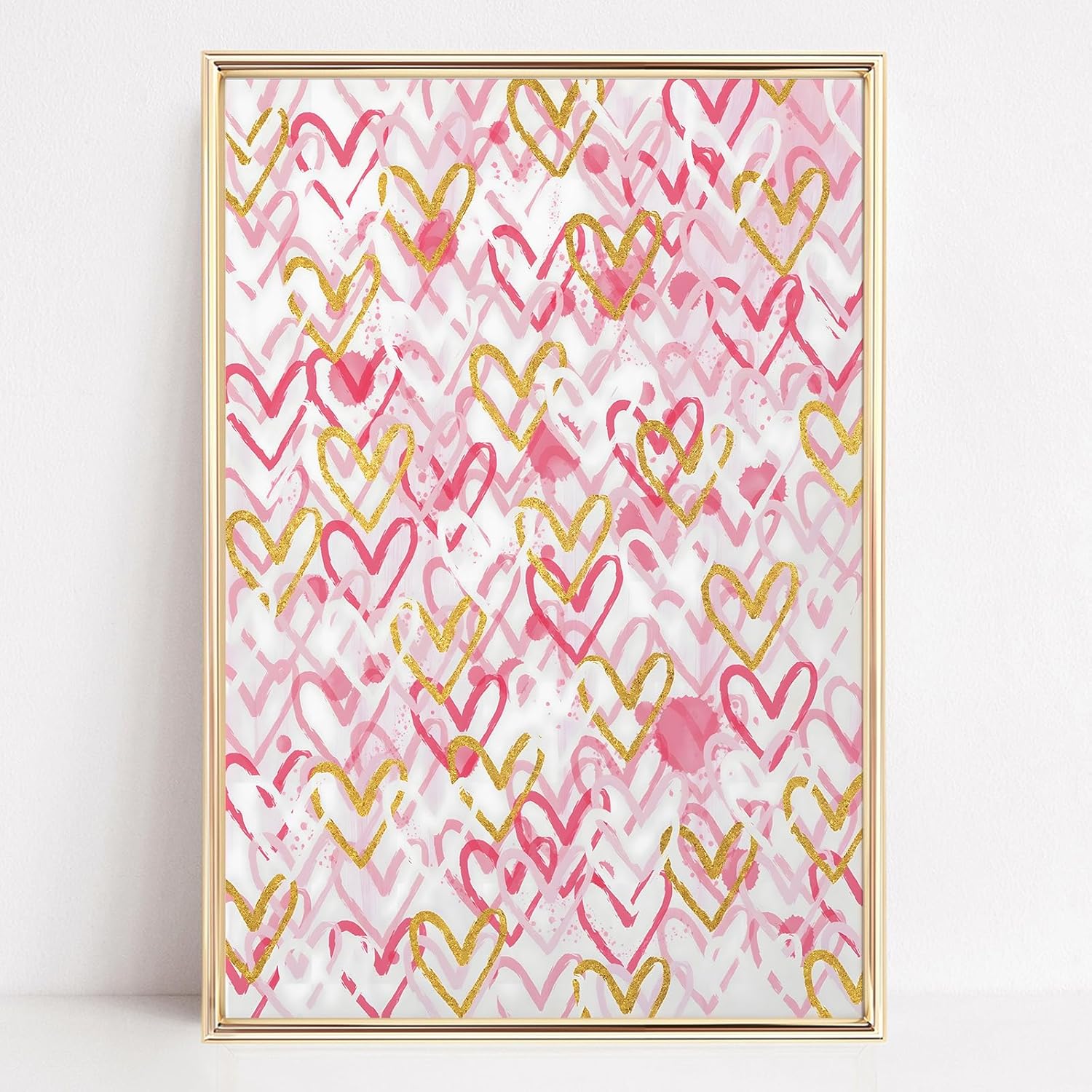 Pink And Gold Canvas Wall Art Heart Artwork Pink Aesthetic