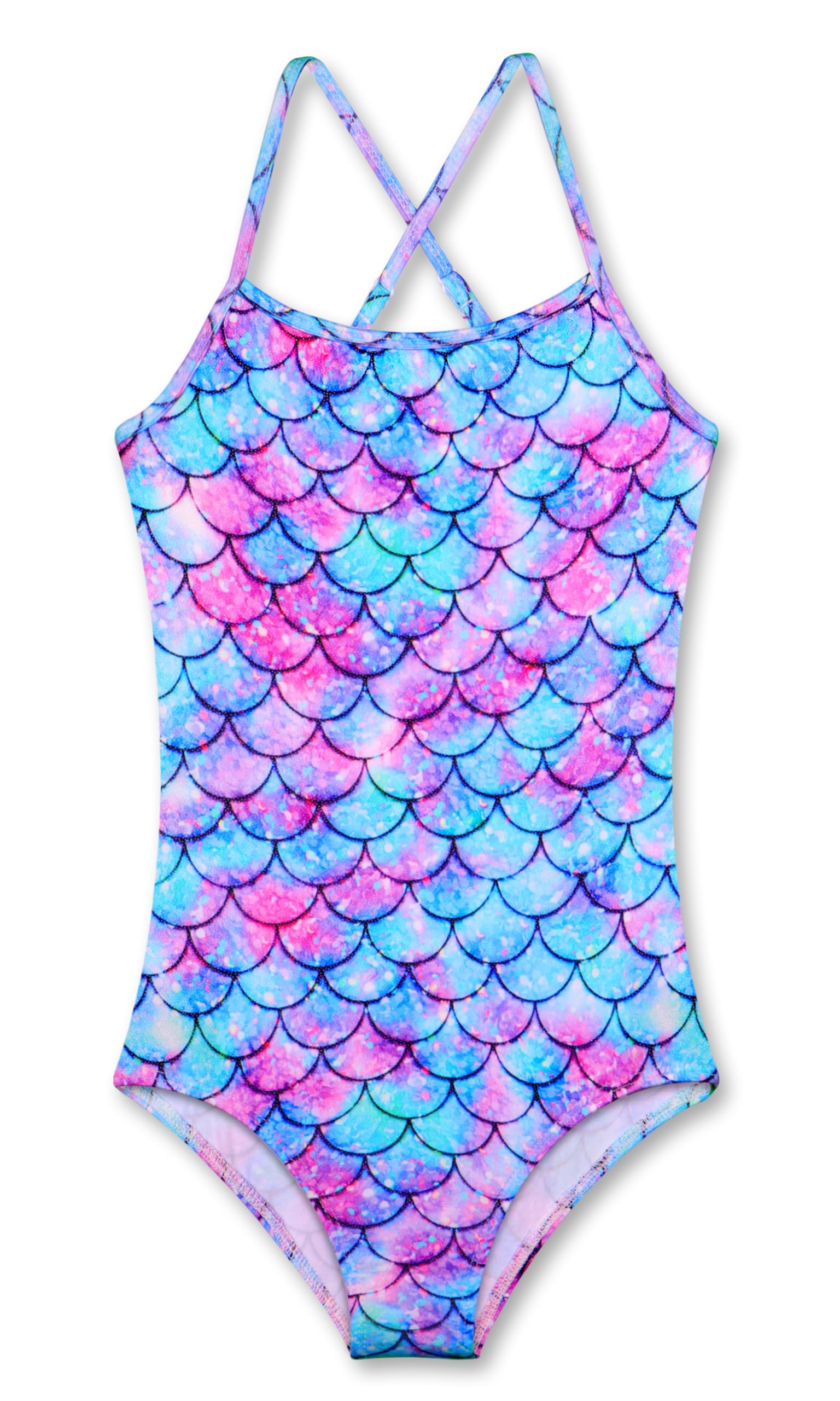 LUOUSE Girls Sparkle Swimsuits Quick Dry Crossback One Piece Beach Swimwear Bathing Suit with Adjustable Strap 4-9 Years