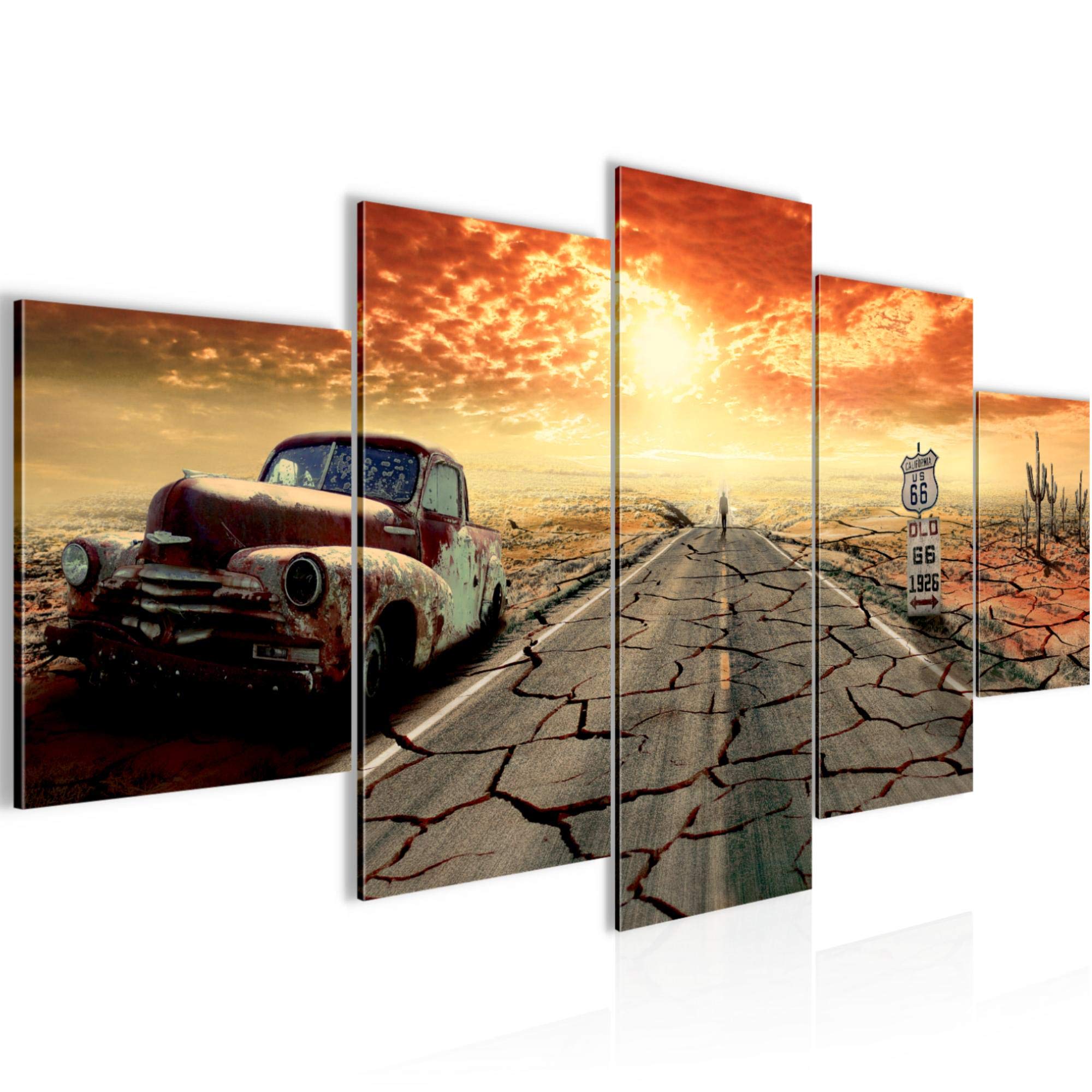 Tableau Voiture Route 66 200x100 cm 5 Parties XXL Decoration Murale 600351a