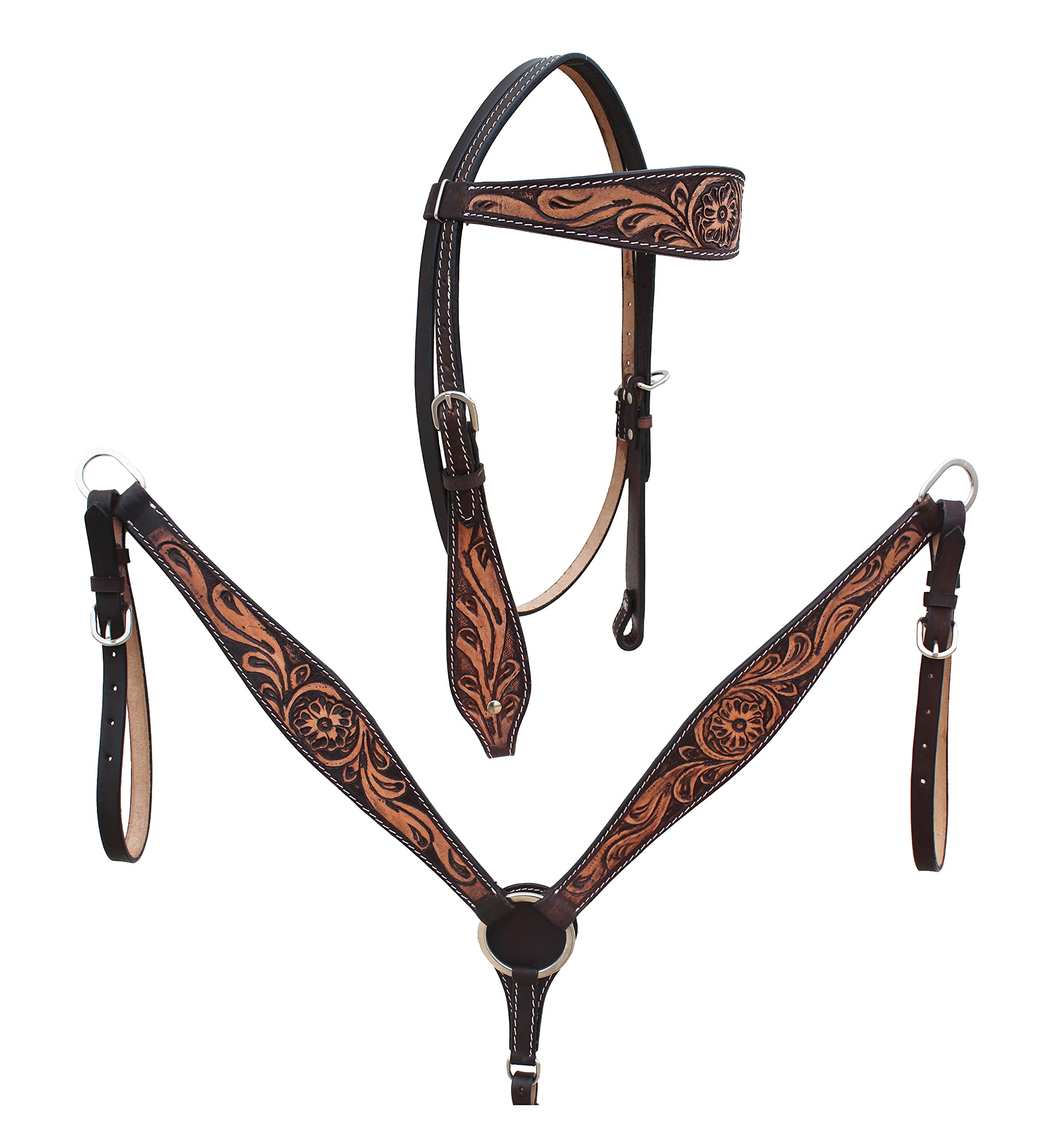 Western Horse Headstall Briglia Breast Collar Tack Set Pelle Floreale Tooled Fatto a Mano Full Cob Pony Pettorale ME-HBC-034 (Full)