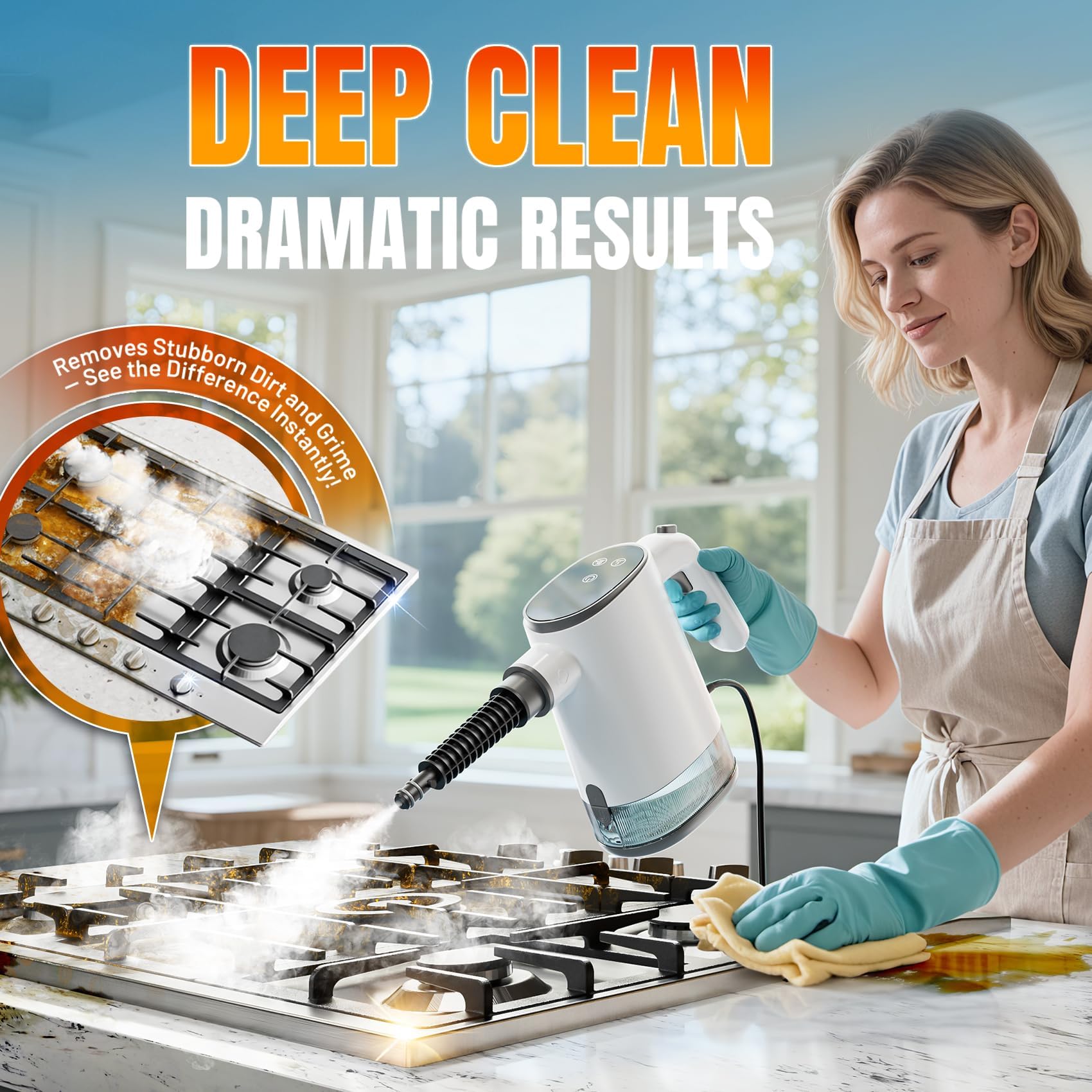 Handdampfreiniger, Dampfreiniger, 650ML Wassertank Dampfreiniger und 11-teiligem Zubehör-Set zum Entfernen von Schmutz und Fett