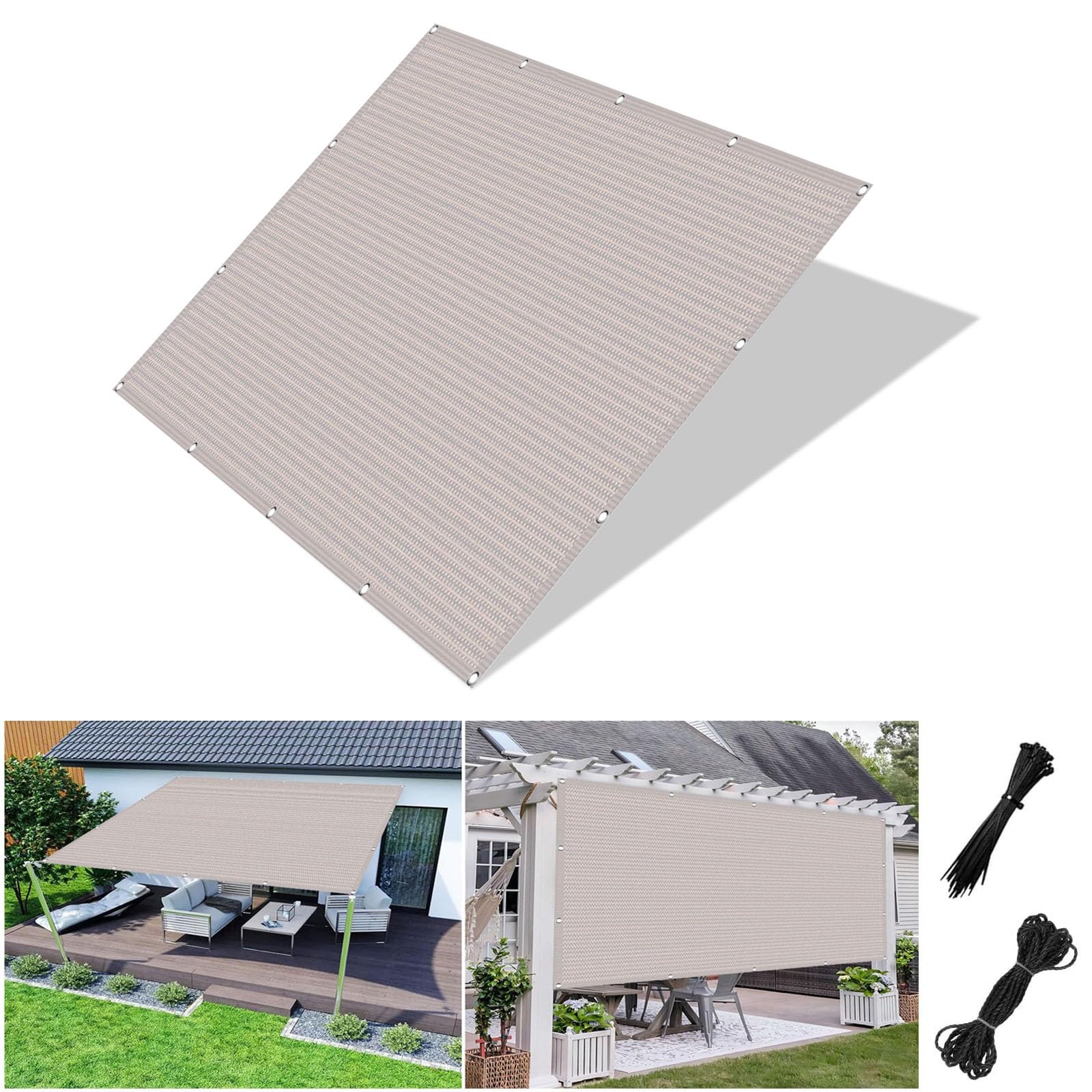 Sonnensegel 5 x 7 m Sonnenschutz, Wasserdurchlässig Atmungsaktiv Reißfest Sonnenschut Garten Schattierungsnetz mit Ösen für Terrasse Schwimmbad, Weiß